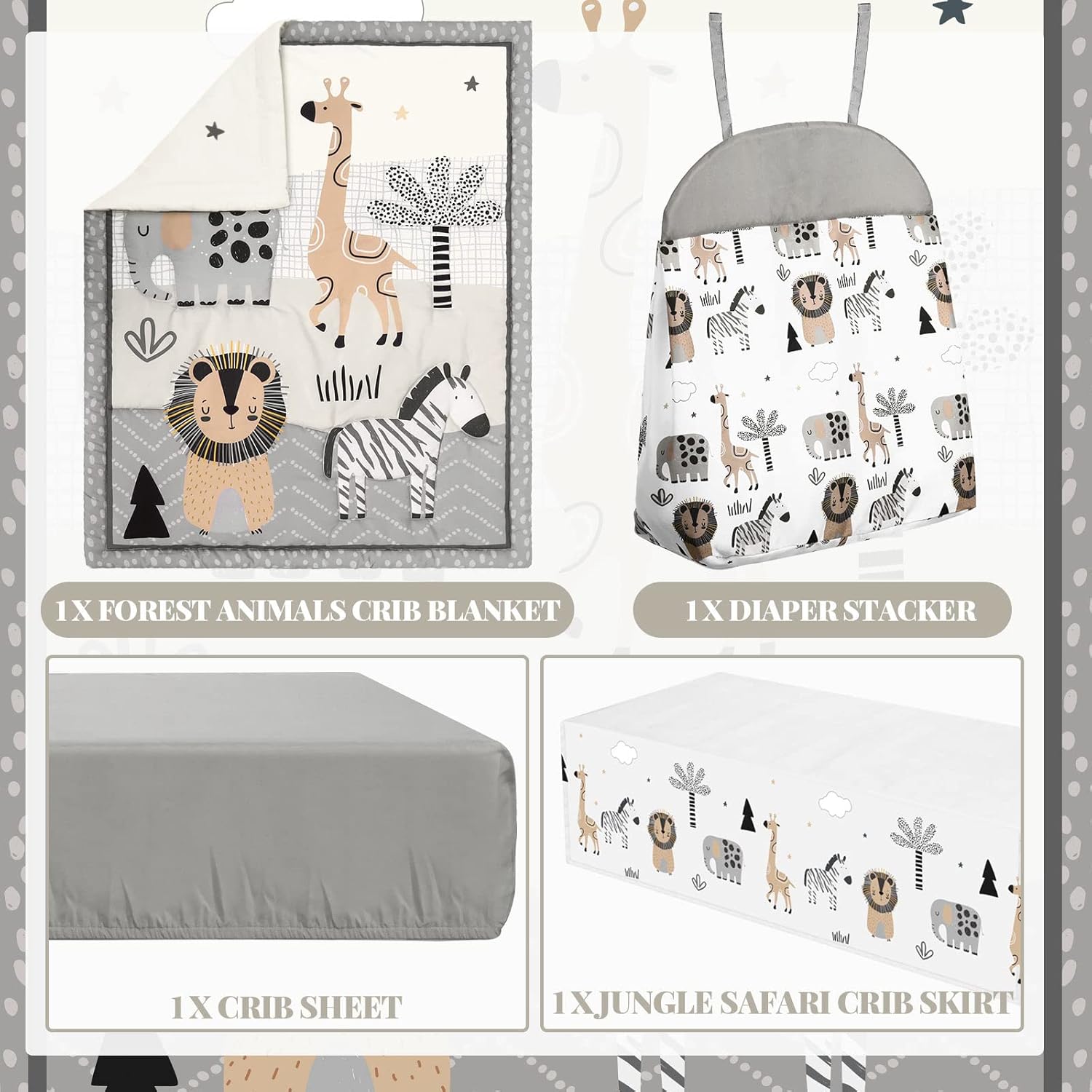 4 Piece Woodland Forest Animals Crib Bedding Set