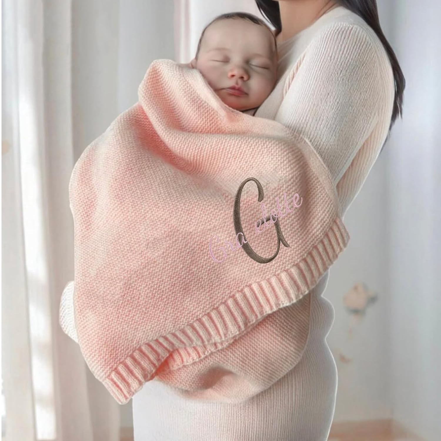 Custom Baby Blanket with Name 40x30 Inch Knit