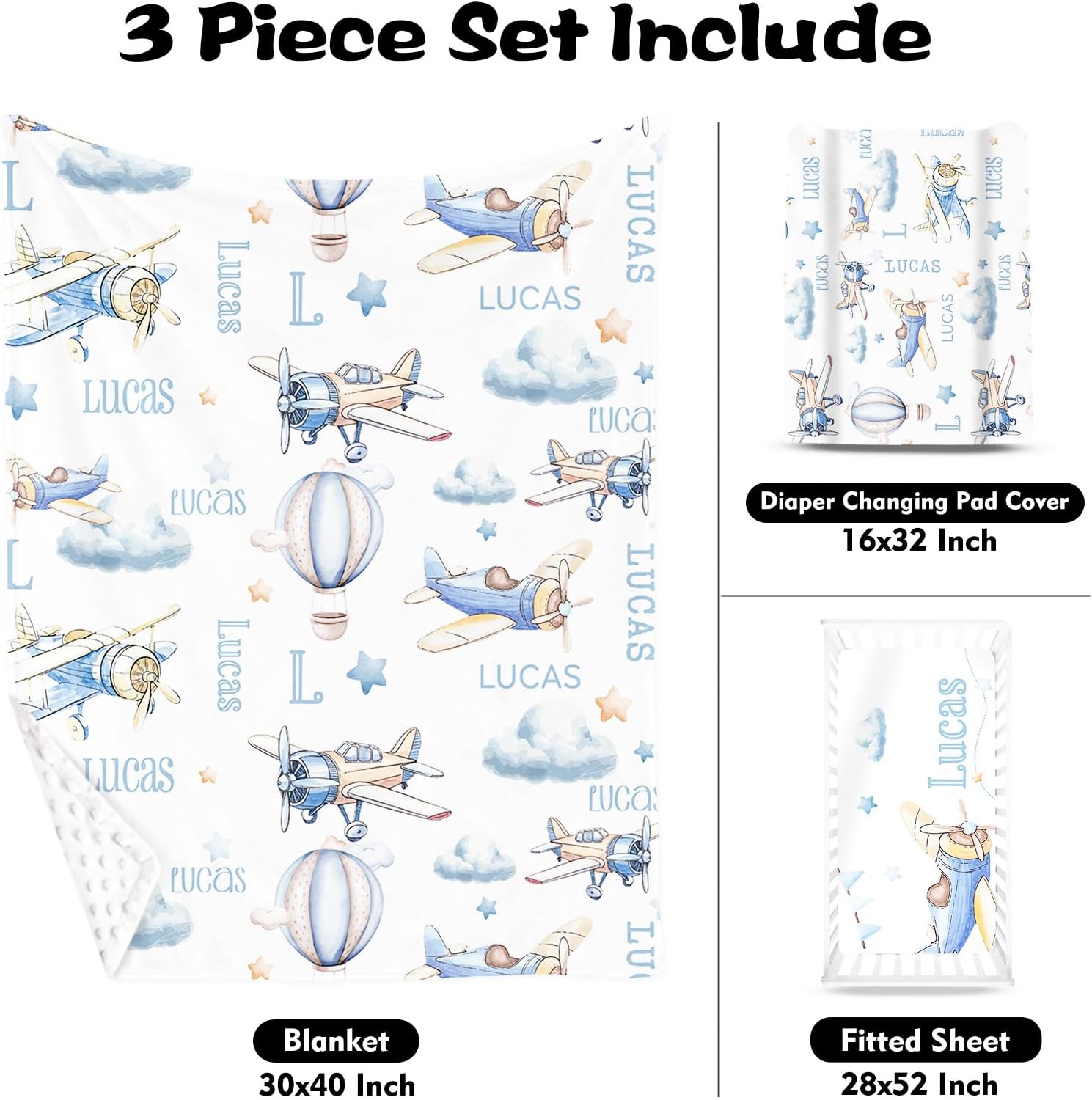 YISMEET TOOTANN Custom Crib Bedding Set - Personalized Baby Blanket and Fitted Sheet