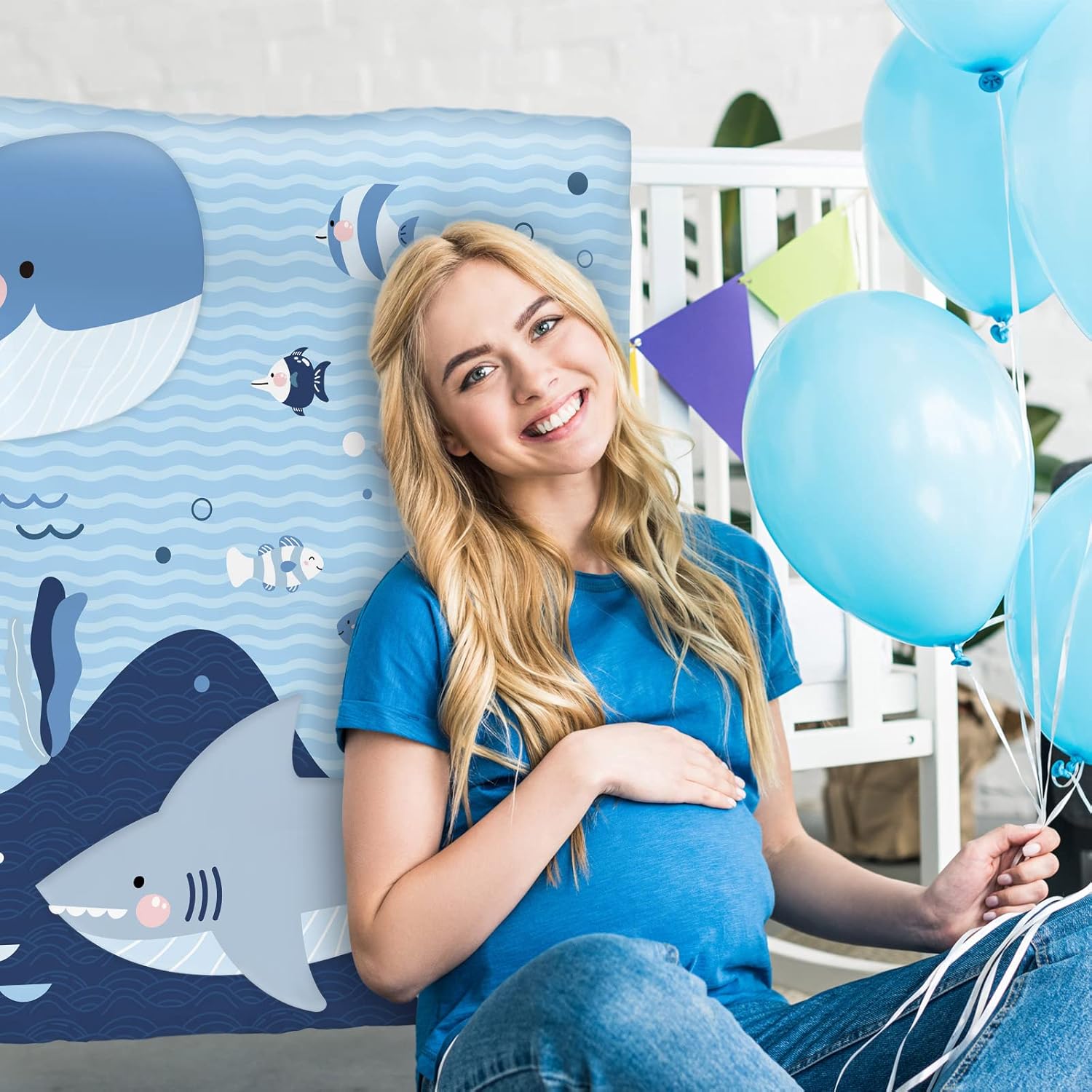 Rtteri 4-Piece Baby Crib Bedding Set with Whale Print