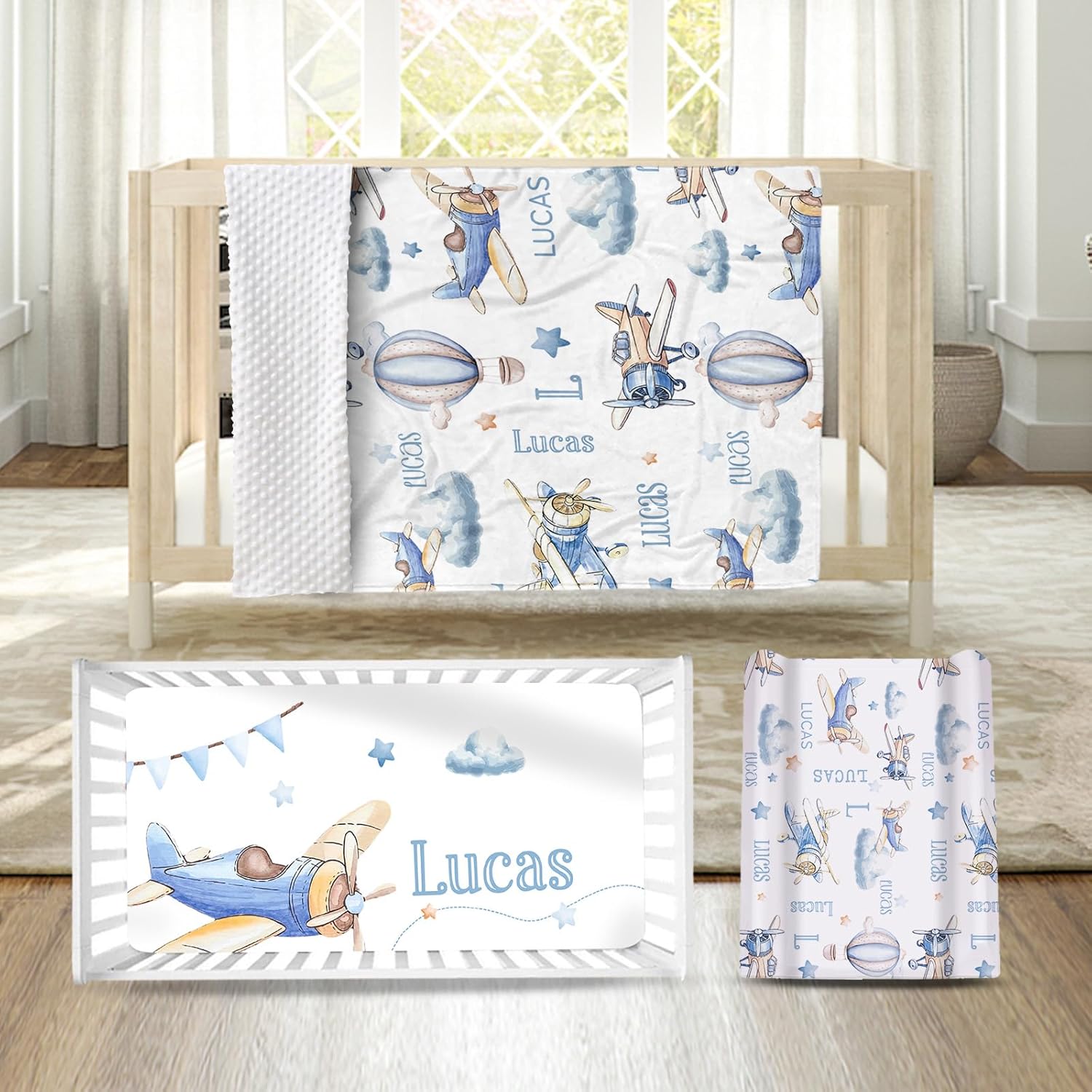 YISMEET TOOTANN Custom Crib Bedding Set - Personalized Baby Blanket and Fitted Sheet