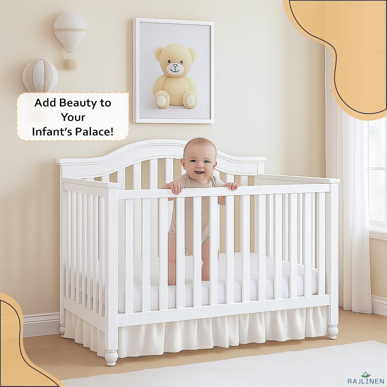 Rajlinen Ruffled Crib Bed Skirt Microfiber 14 Drop Ivory
