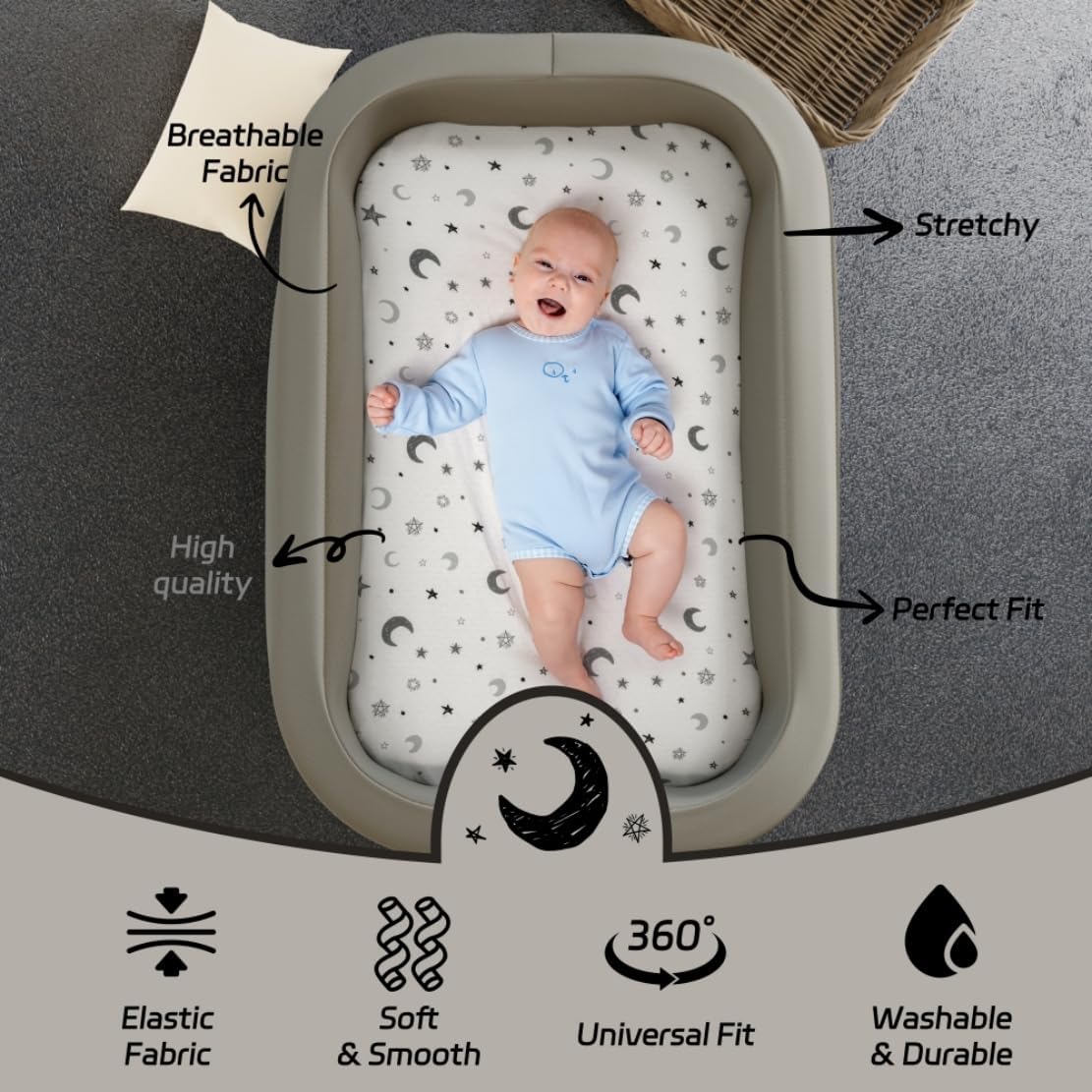 FIGEPO 4 Pack Star and Moon Baby Bassinet Sheets Set 1