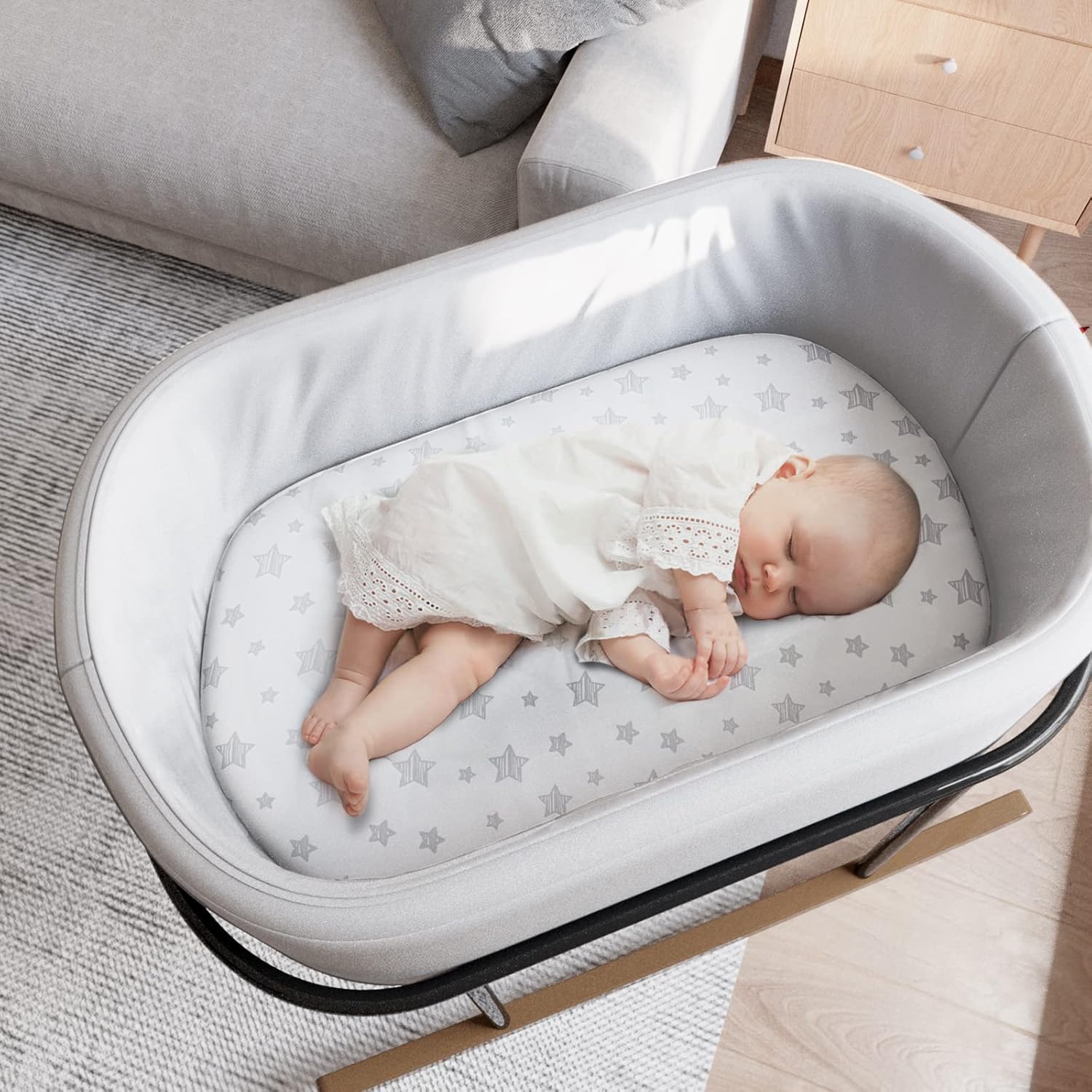 Moonsea Bassinet Sheet Set 4 Pack - Universal Fit Grey