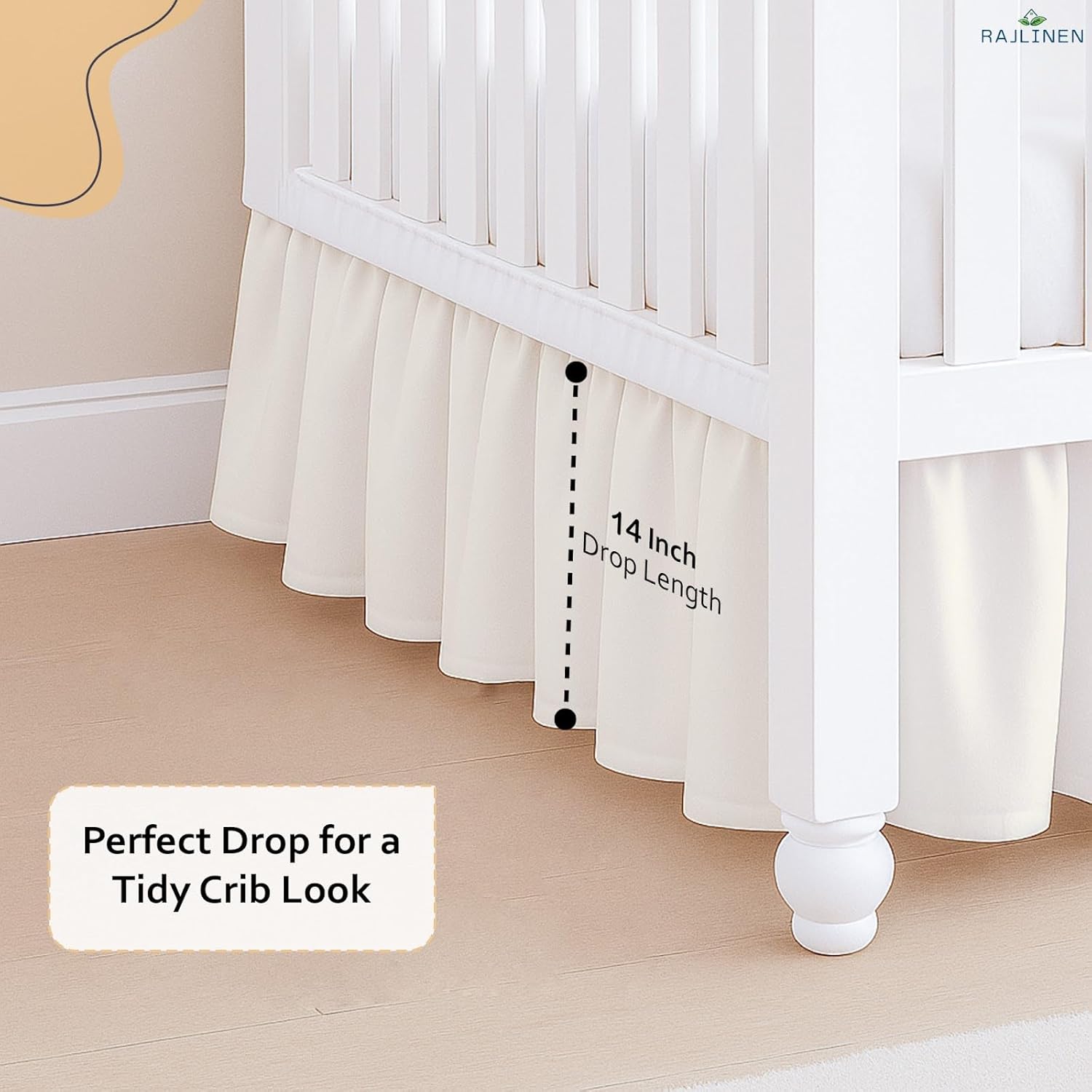 Rajlinen Ruffled Crib Bed Skirt Microfiber 14 Drop Ivory