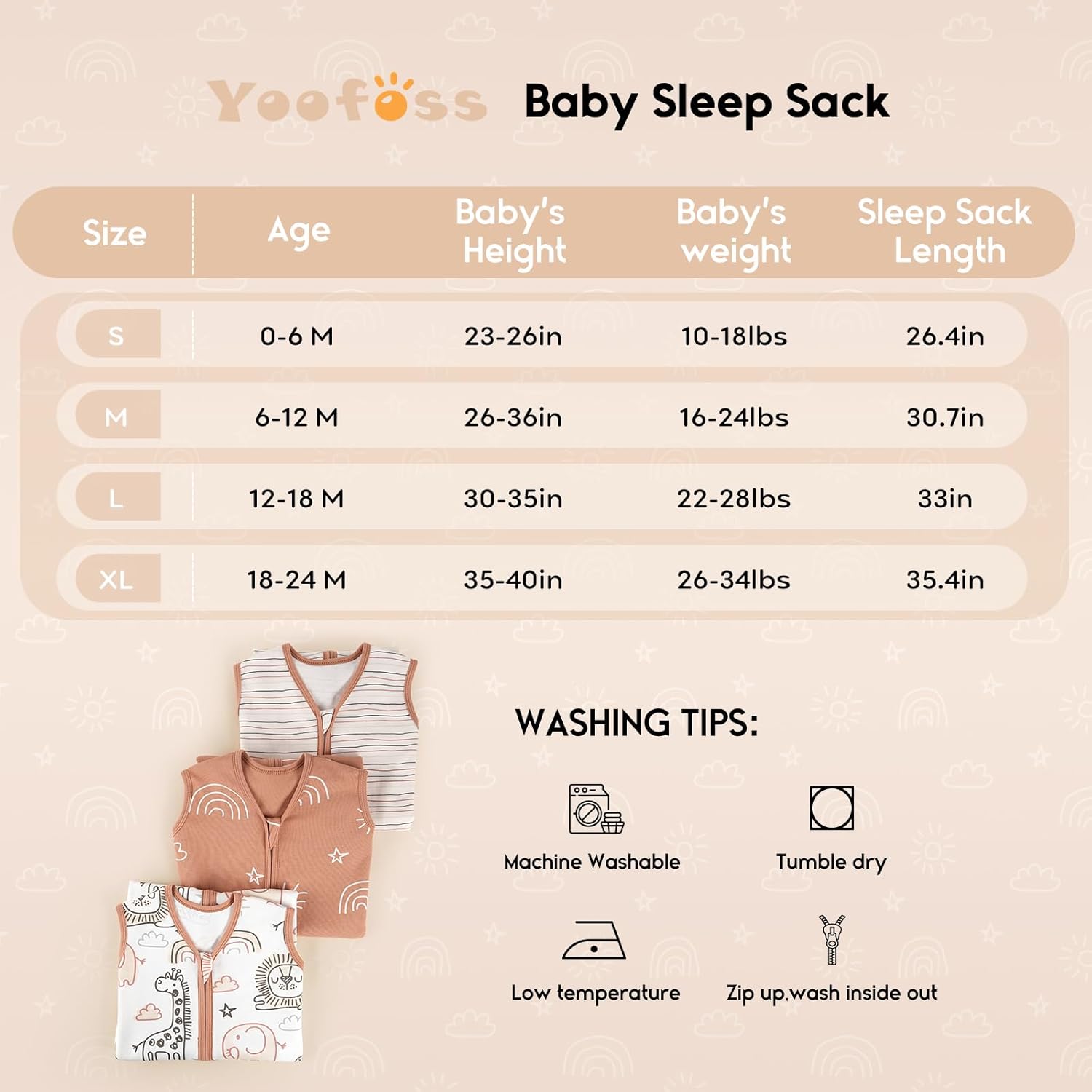 Yoofoss Organic Cotton Sleep Sack 6-12 Months 3 Pack 2-Way Zipper