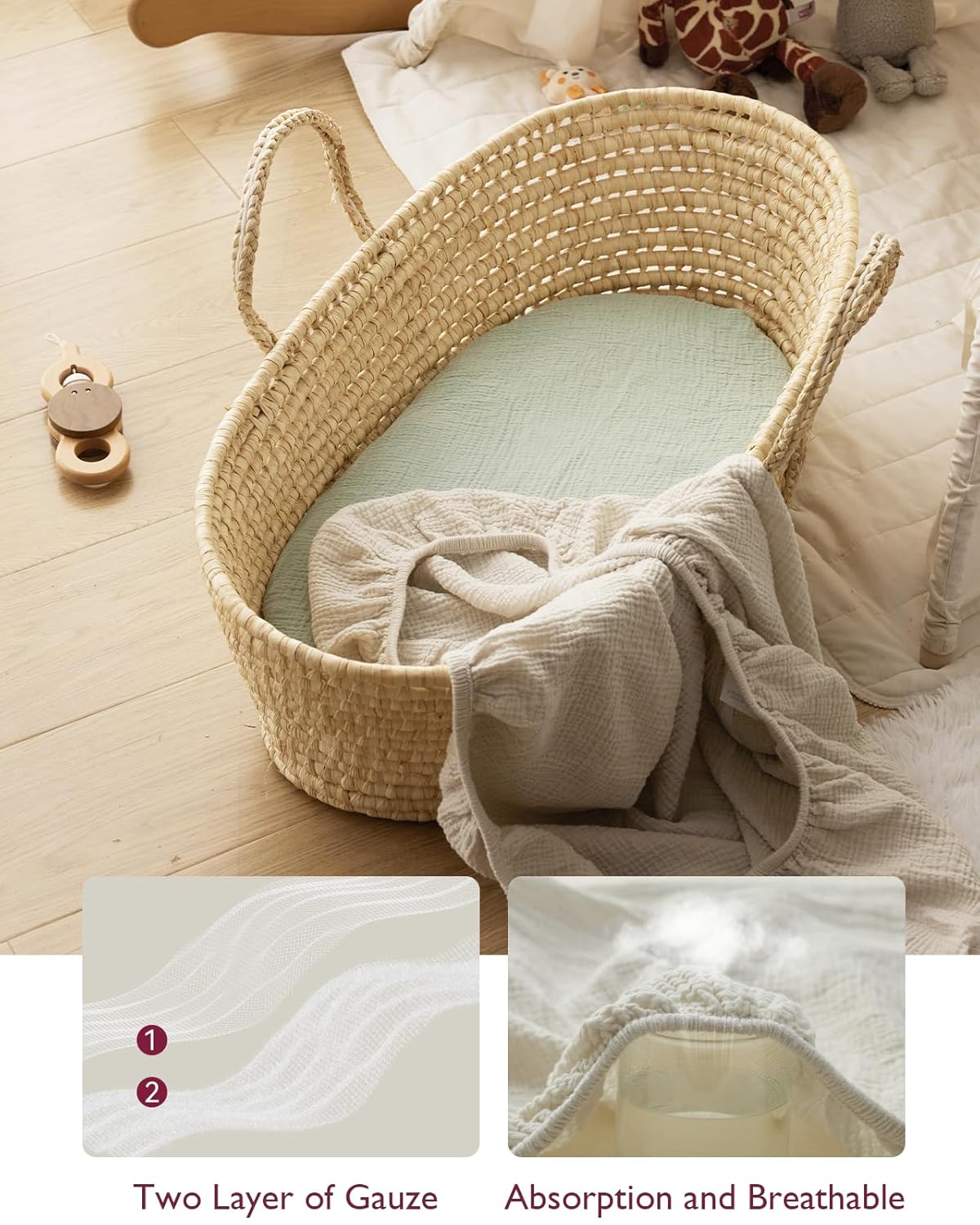 Momcozy Muslin Fitted Bassinet Sheet 2-Pack