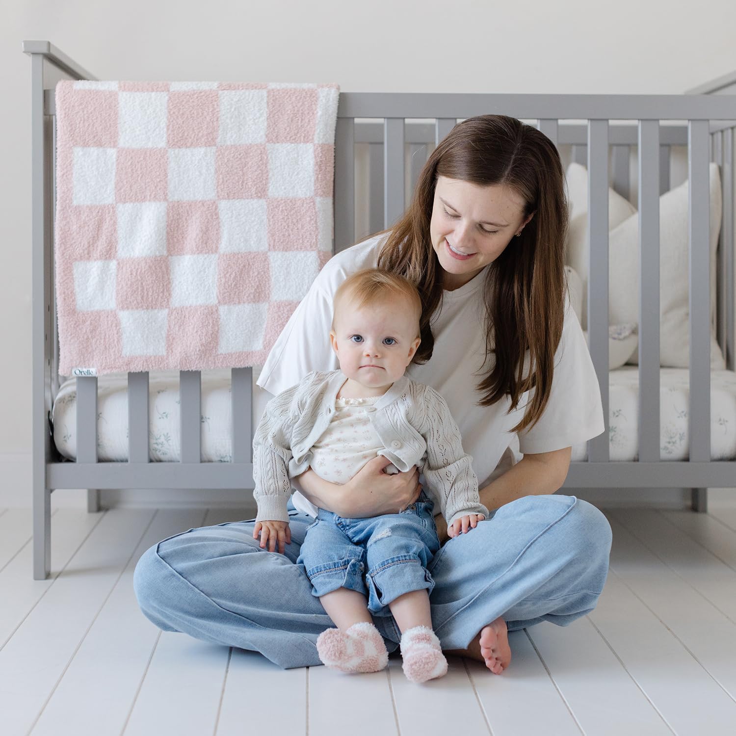 Orelle Pink Checkered Baby Blanket Socks Set 1