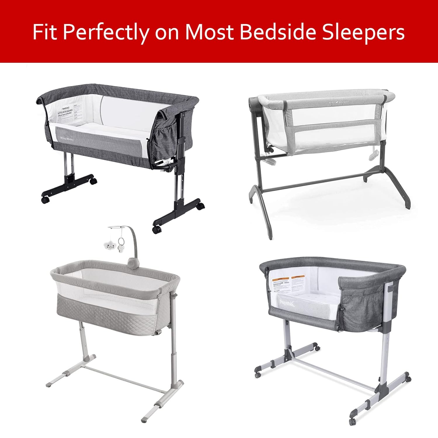 Moonsea Waterproof Bassinet Sheets 2 Pack Grey White