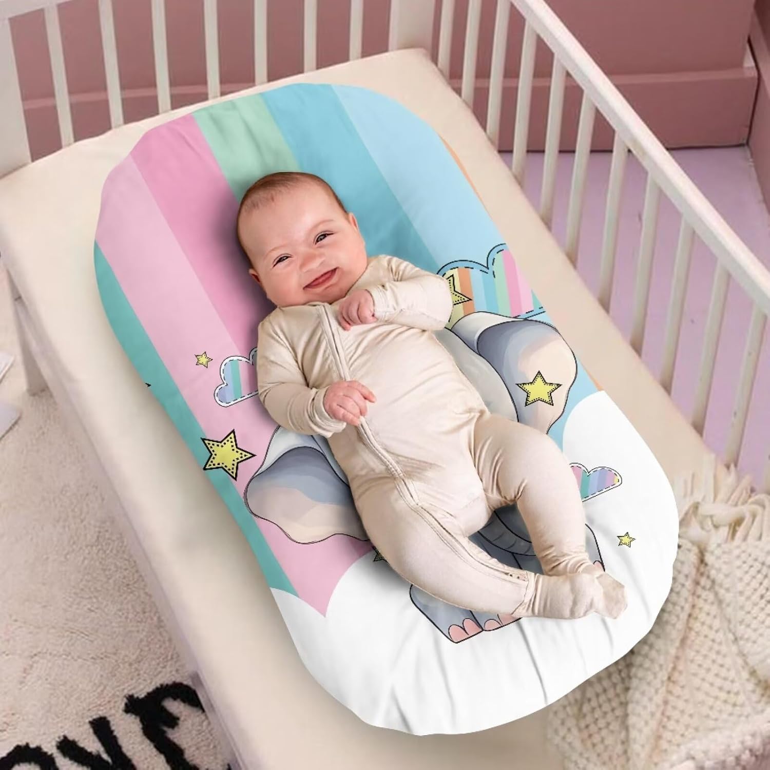 ZDCUSTOM Cartoon Elephant Print Bassinet Sheet