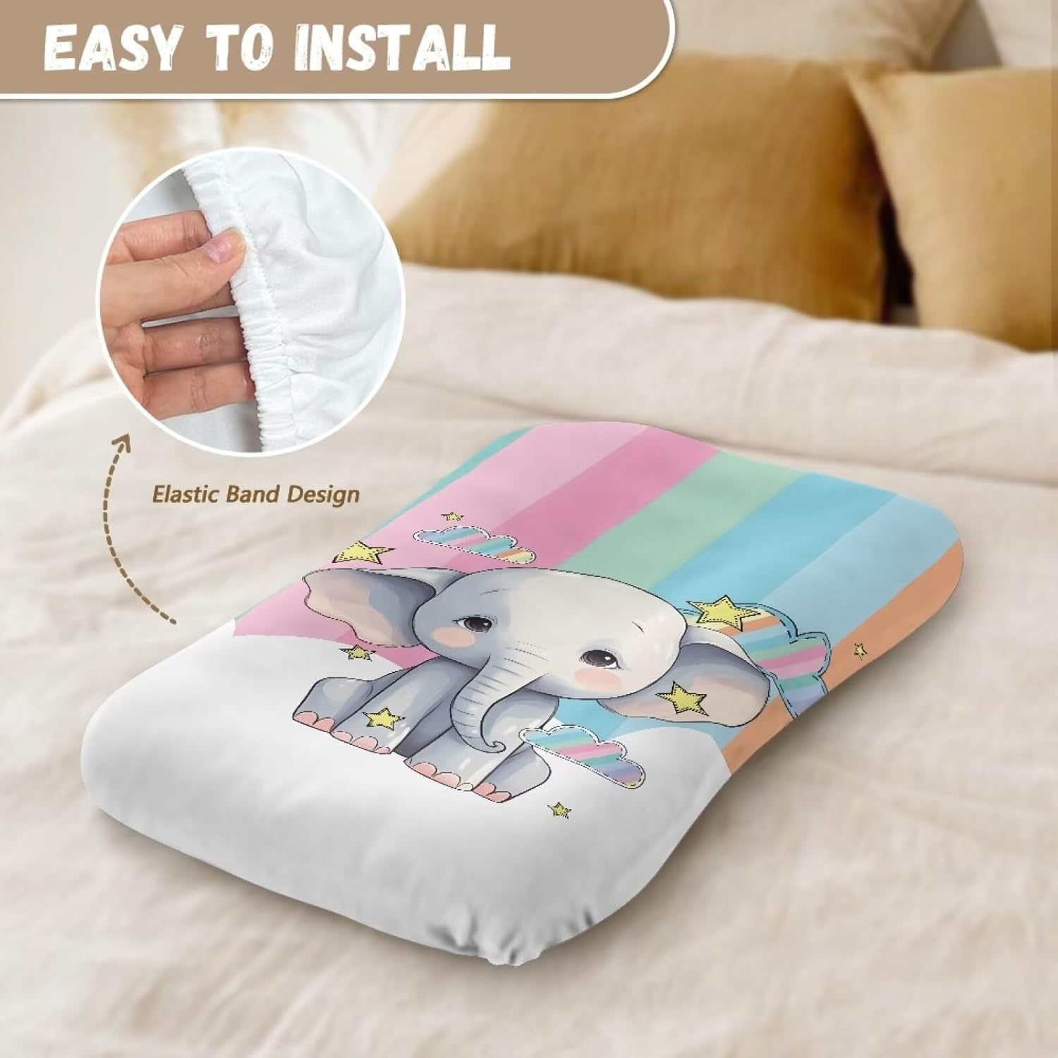 ZDCUSTOM Cartoon Elephant Print Bassinet Sheet