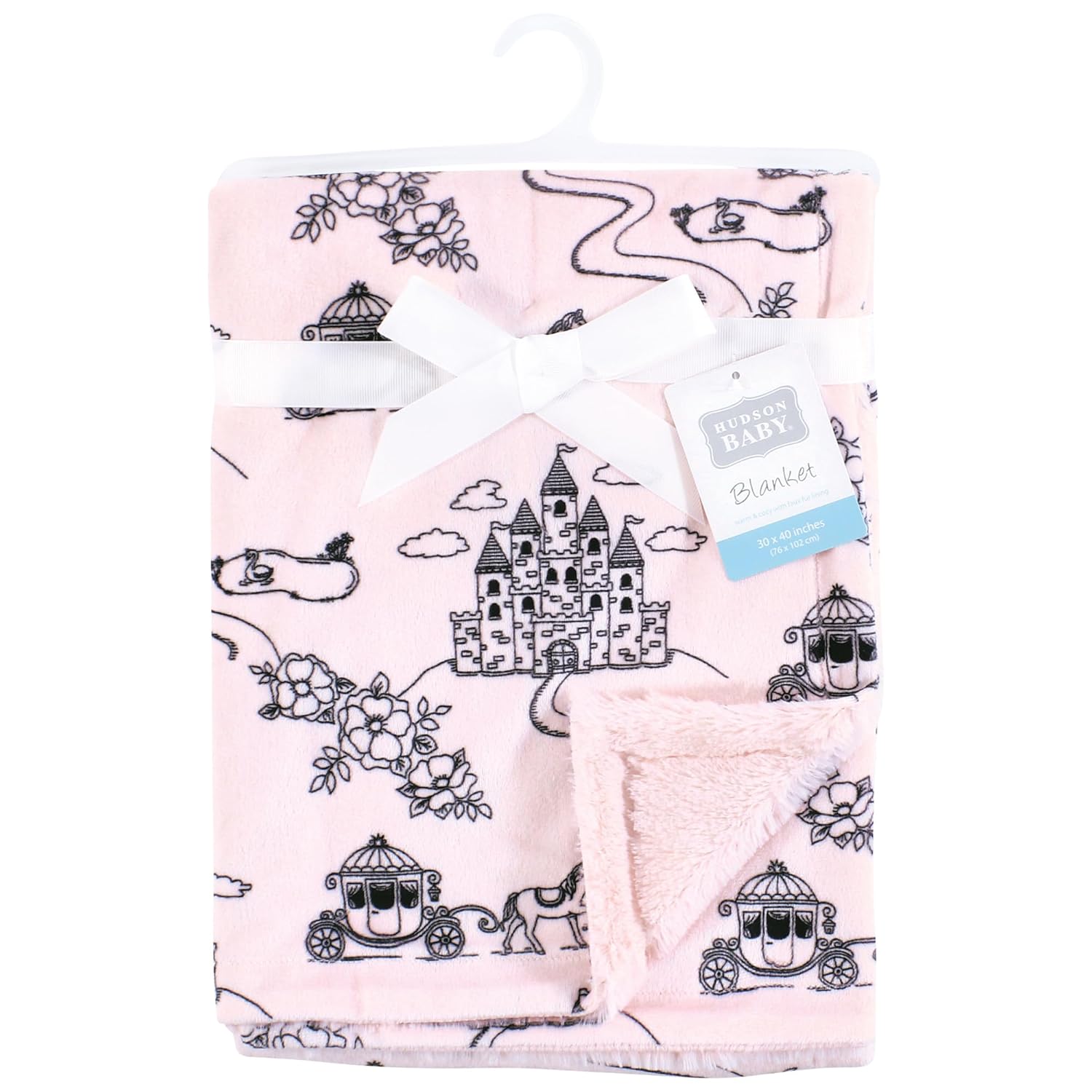 Hudson Baby Infant Girl Plush Blanket with Furry Binding - Fairytale Princess