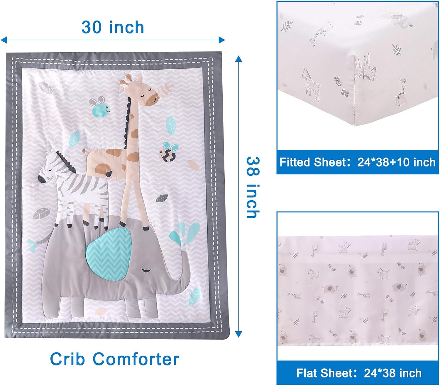 Wowelife Mini Crib Bedding Set Boy 3 Piece Gray