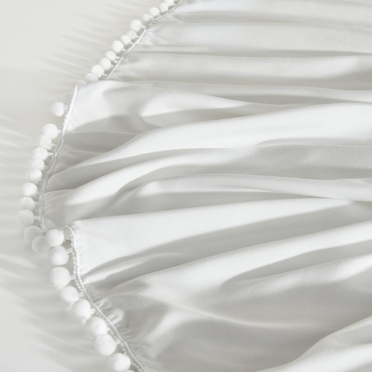 TILLYOU Crib Skirt 28x52 14 Drop White Ruffles Pompoms