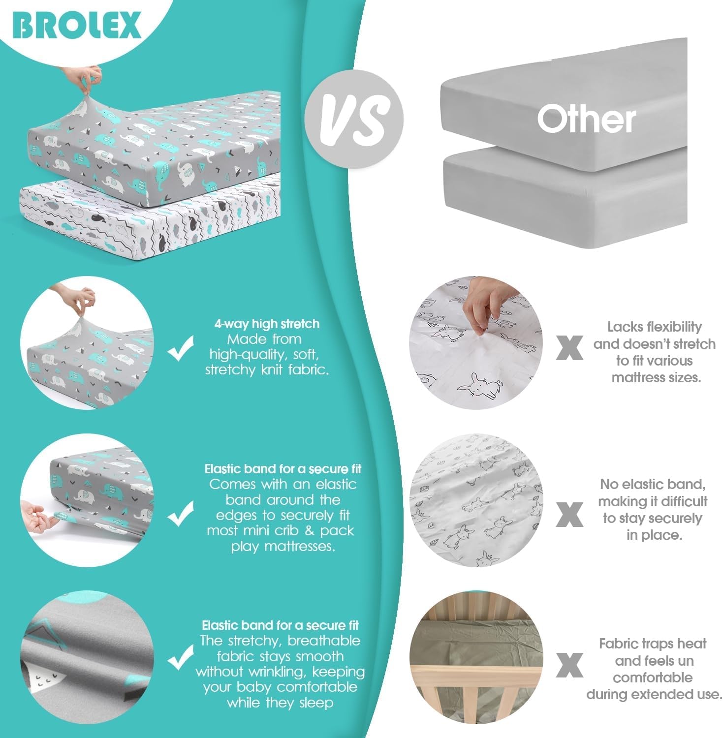 BROLEX 2 Pack Mini Crib Sheets for Baby Toddler