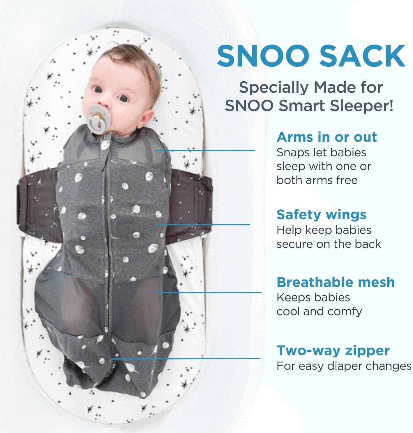 Happiest Baby SNOO Sleep Sack - Organic Cotton Hip-Safe Escape-Proof