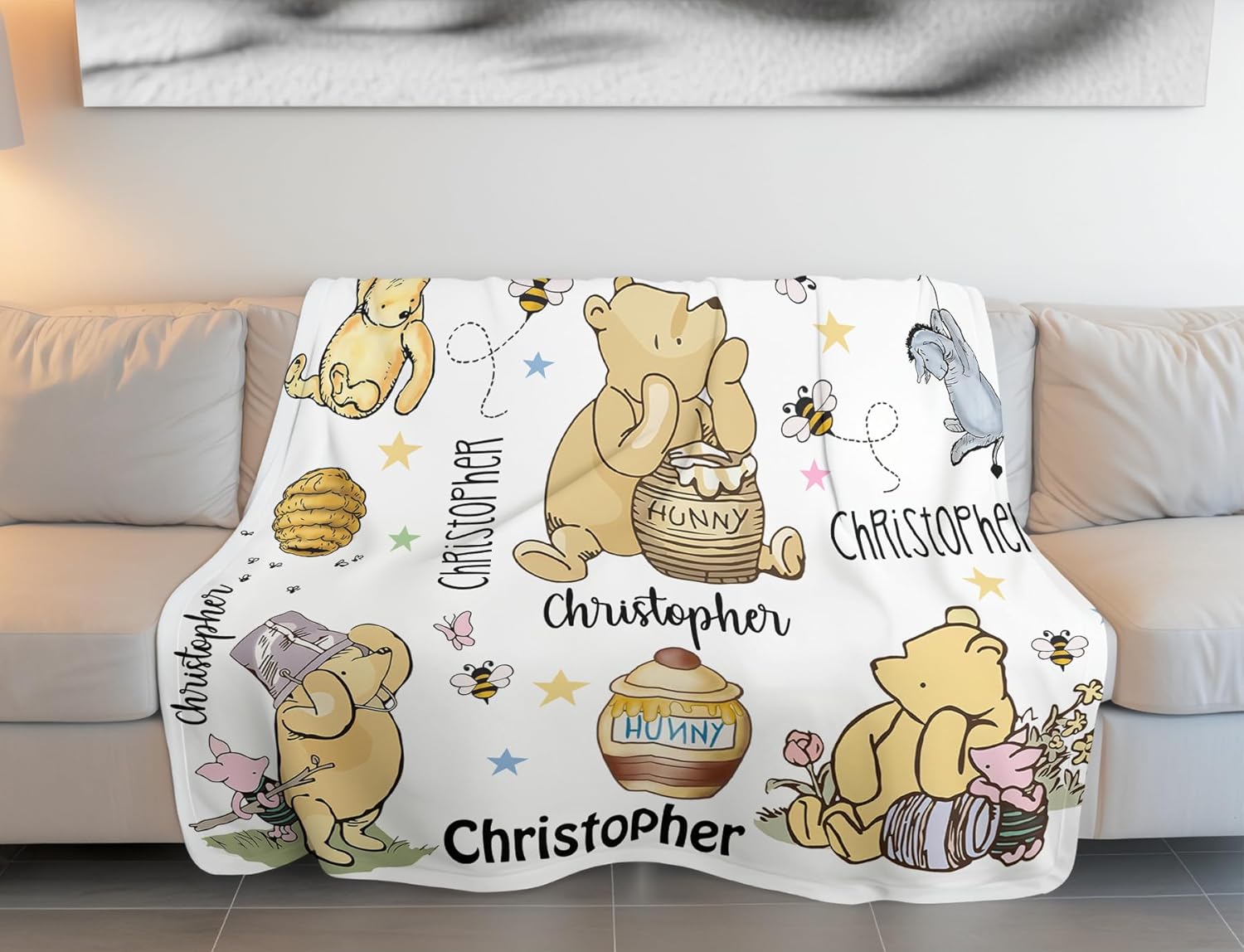 Personalized Pooh Bear Blanket for Kids 1