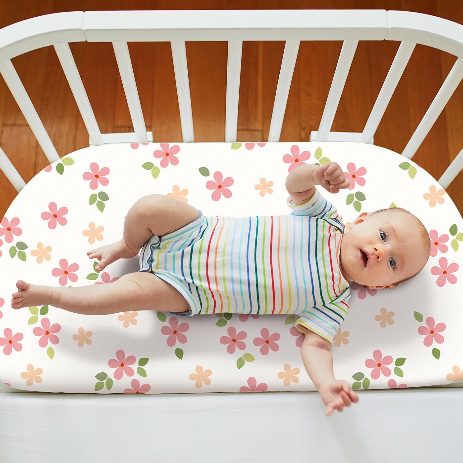 Rtteri 4 Pcs Baby Bassinet Sheets Soft Cotton Boho Flowers