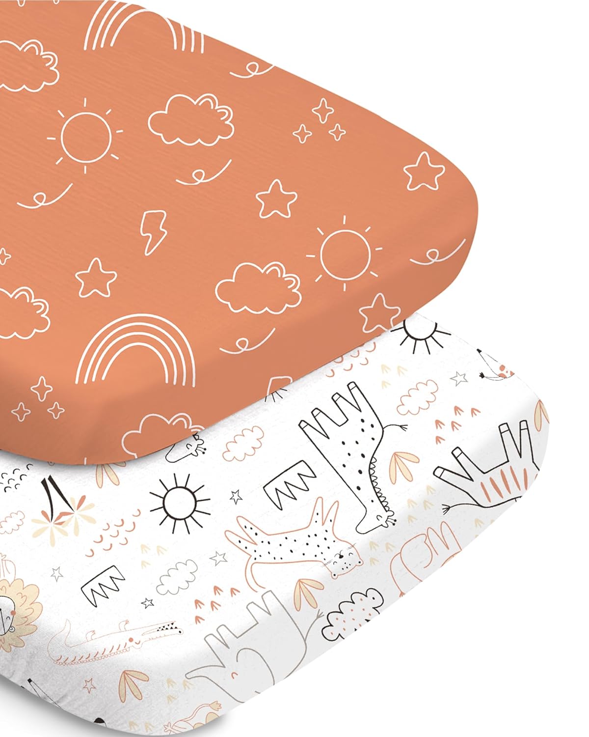 TOTCHILL Bassinet Sheet Set - Orange Cloud and Rainbow Design
