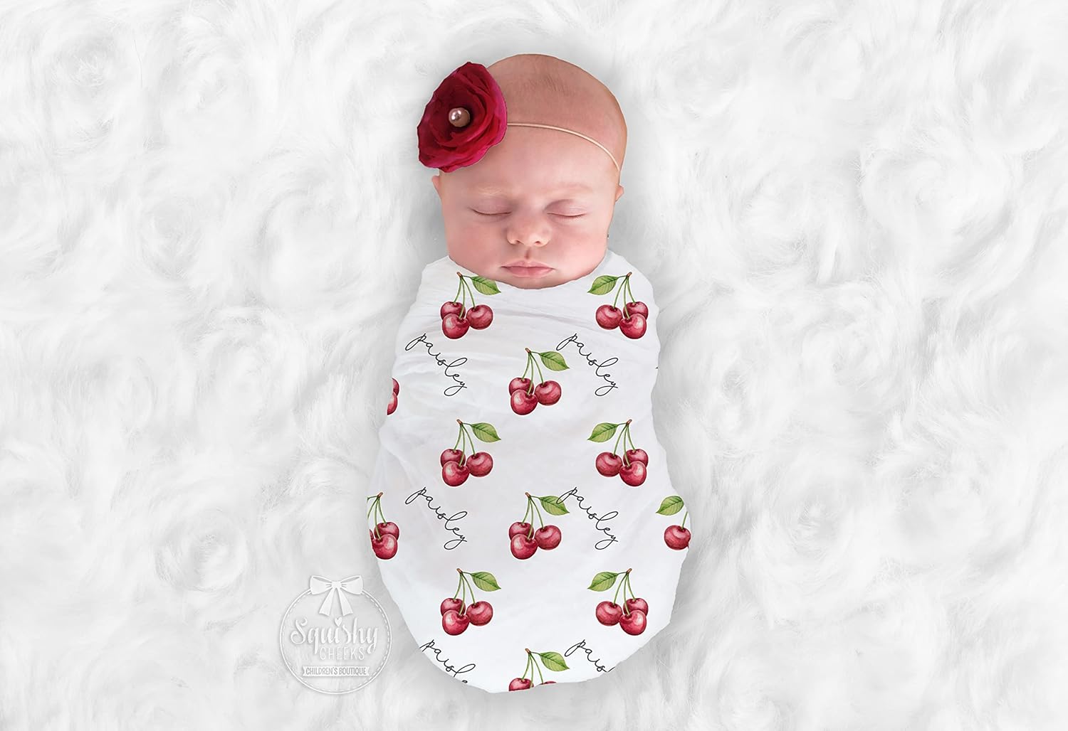 Baby Girl Cherry Swaddle Blanket with Name