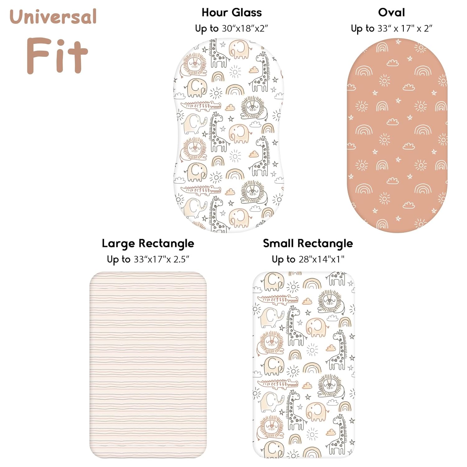 Yoofoss Bassinet Sheets 3-Pack Brown Animals