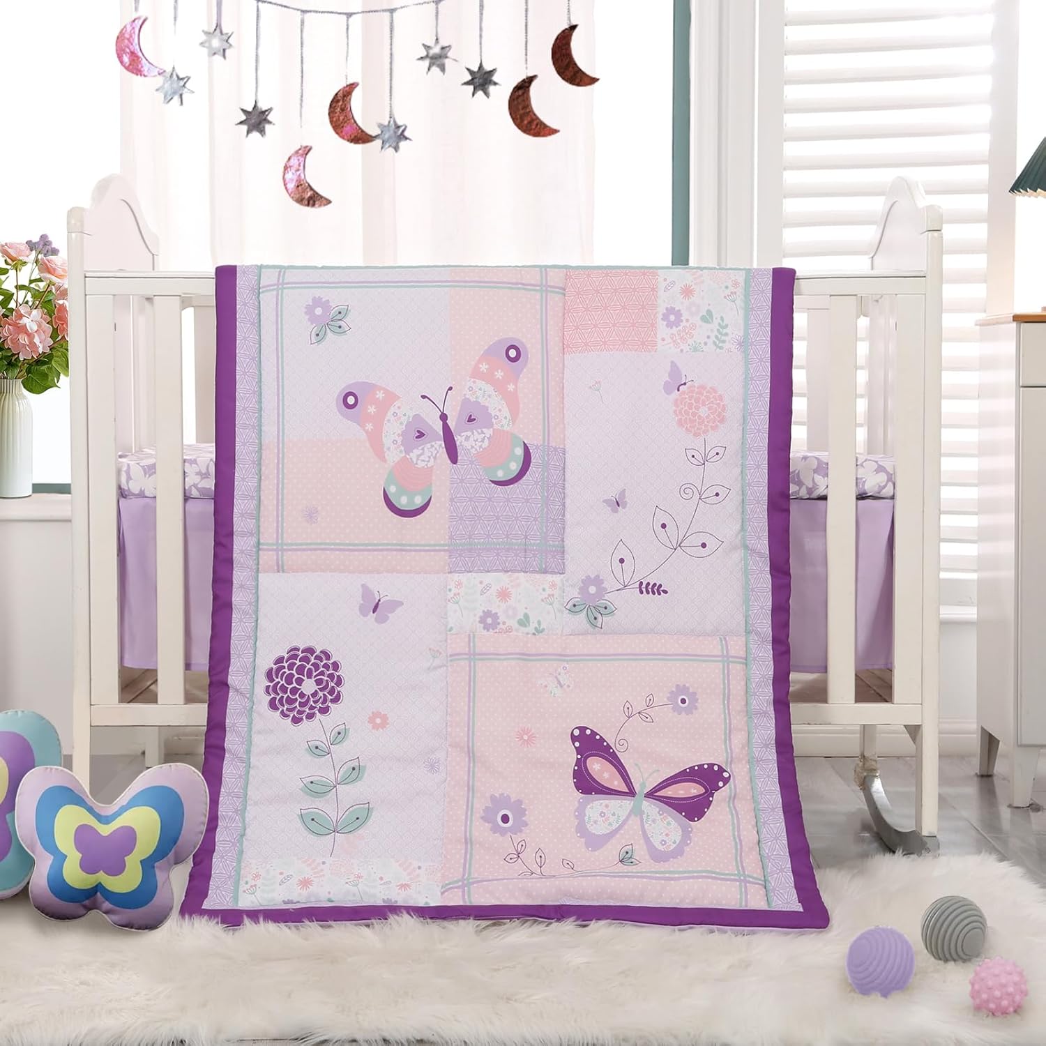 Wowelife Butterfly Crib Bedding Set for Girls