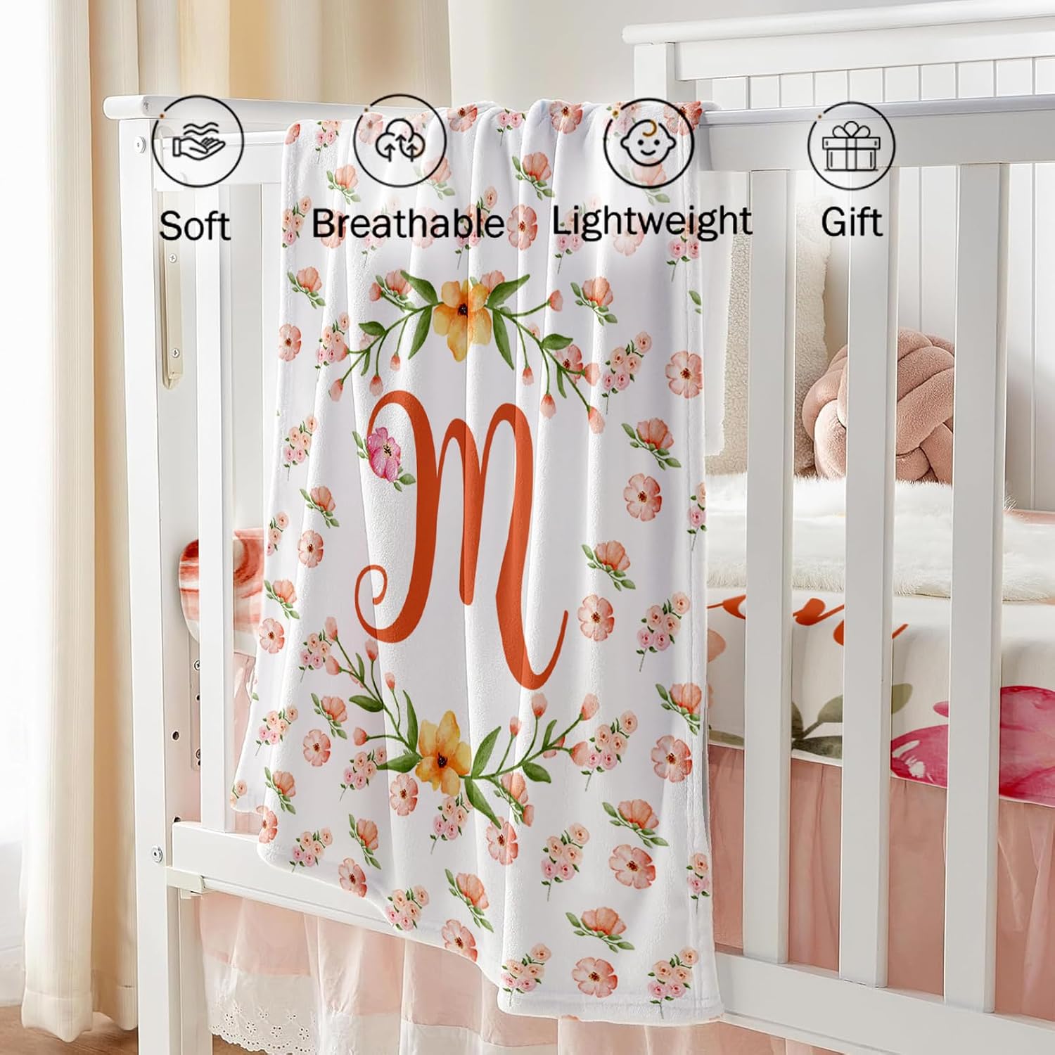 Custom Name Crib Bedding Set - Yellow Flower Pattern for Baby Girls