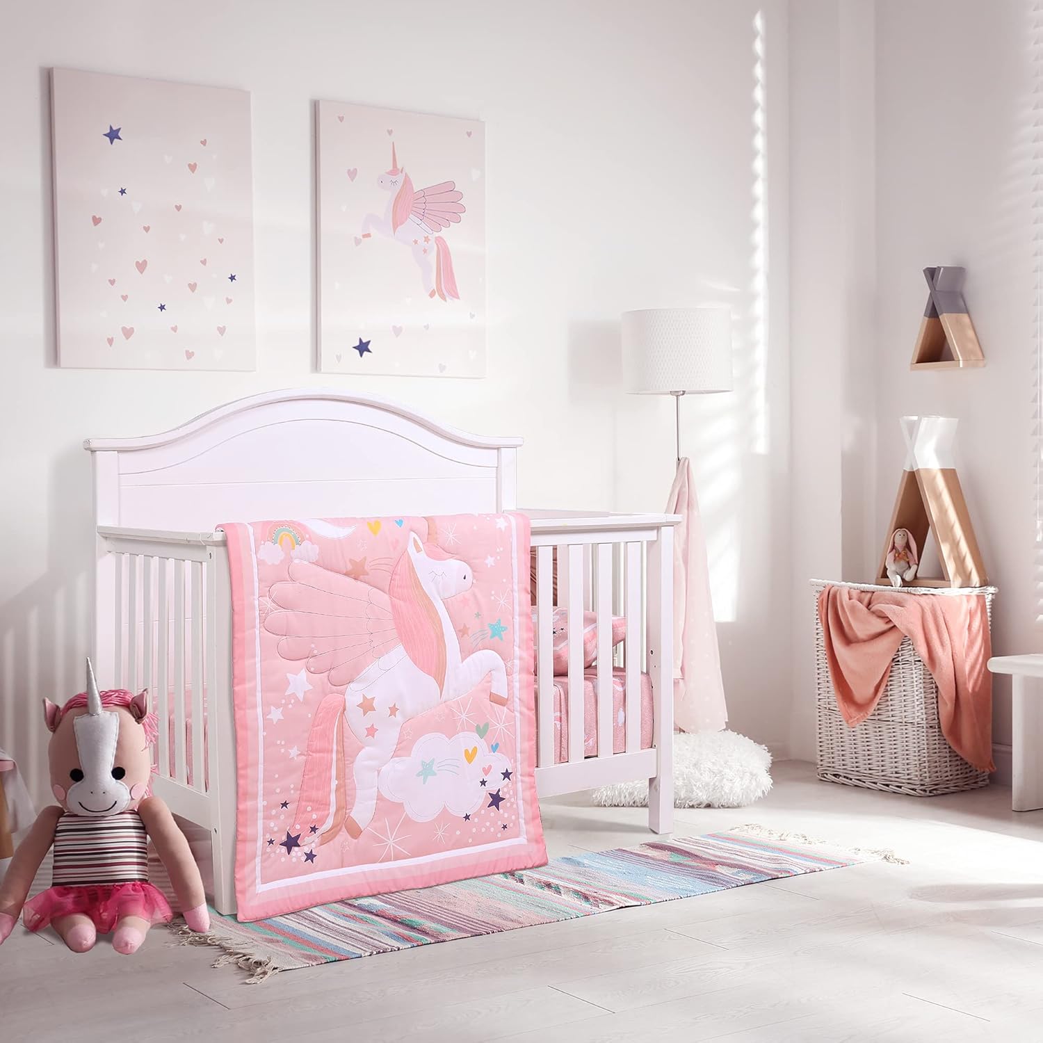 UOMNY Crib Bedding Set Girls - Pink Star 3 Piece