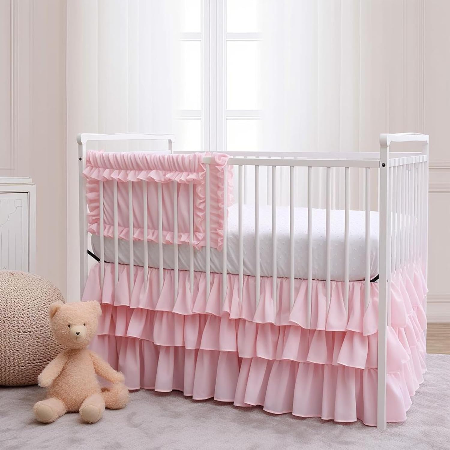 CATPAN Ruffled Crib Skirt 3 Tiered Pink Drop 177