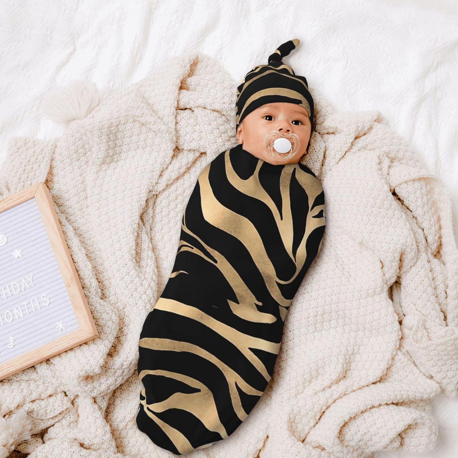 Soft Stretchy Gold Zebra Print Swaddle Blanket Set