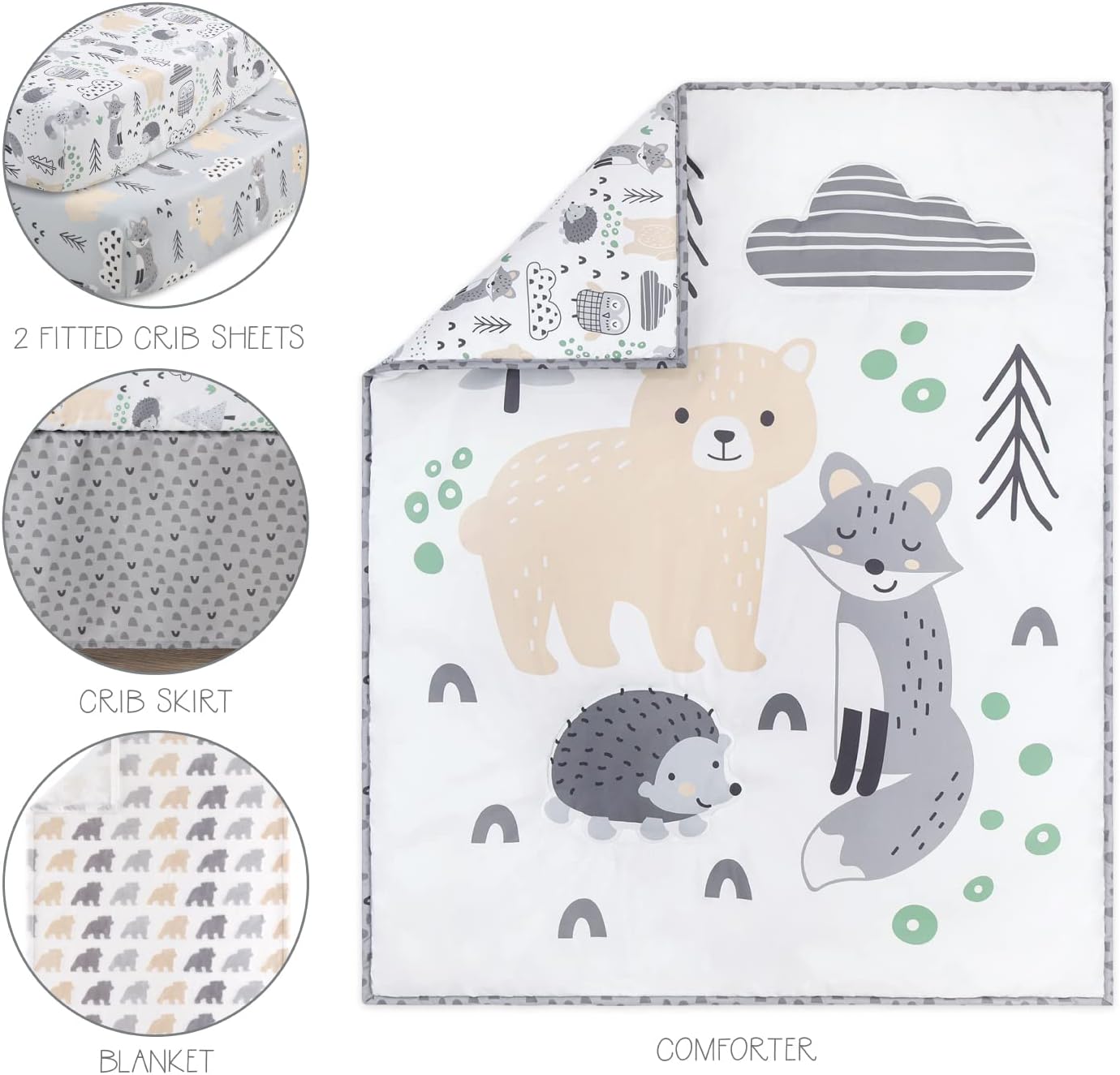 The Peanutshell 5 Piece Baby Crib Bedding Set - Woodscape