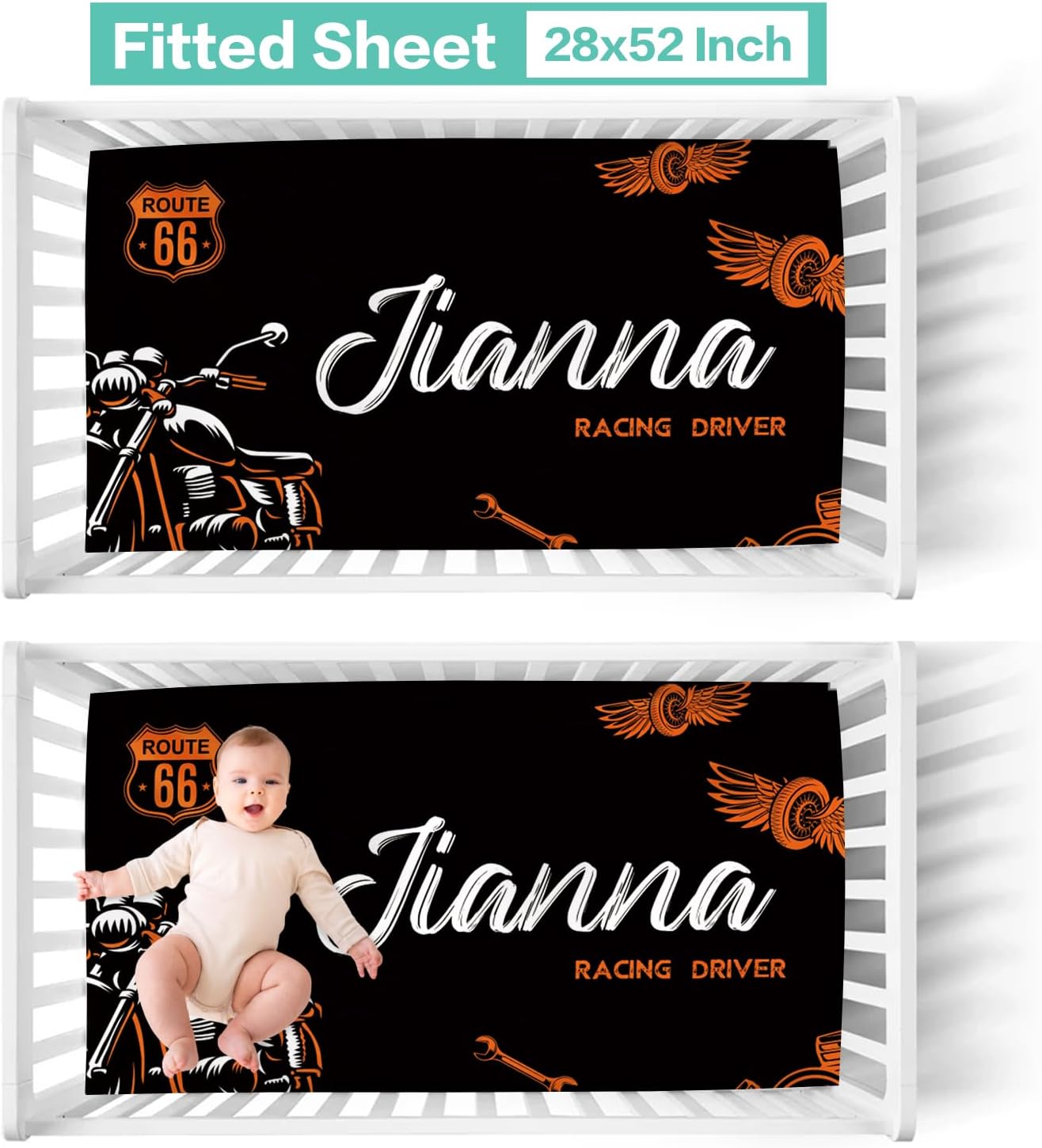 Custom Crib Bedding Set 3 Piece - Motorcycle Design for Newborns