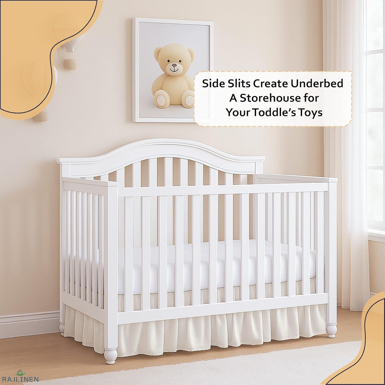 Rajlinen Ruffled Crib Bed Skirt Microfiber 14 Drop Ivory