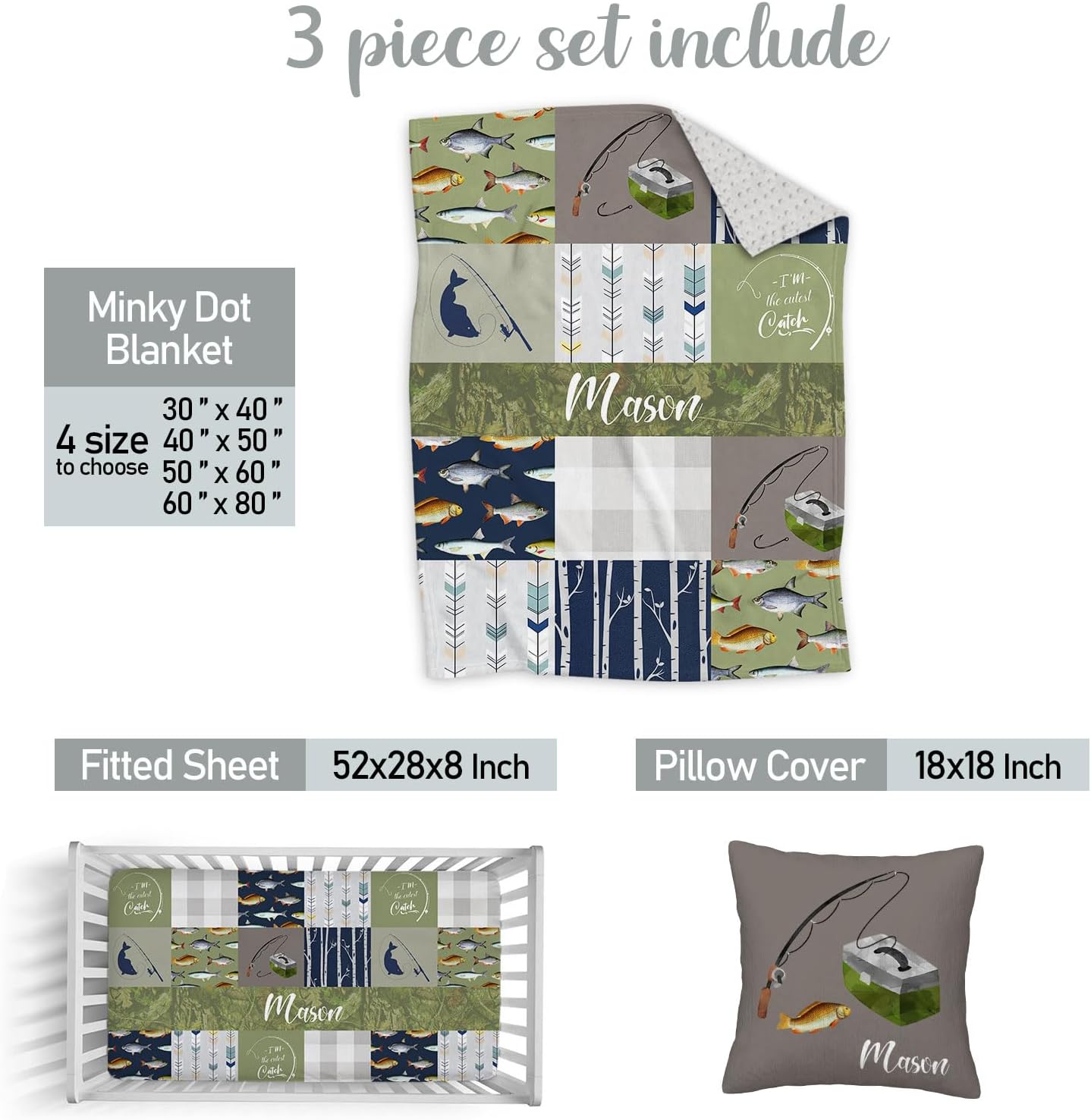 Noverbibi Custom Name Crib Bedding Set for Boys