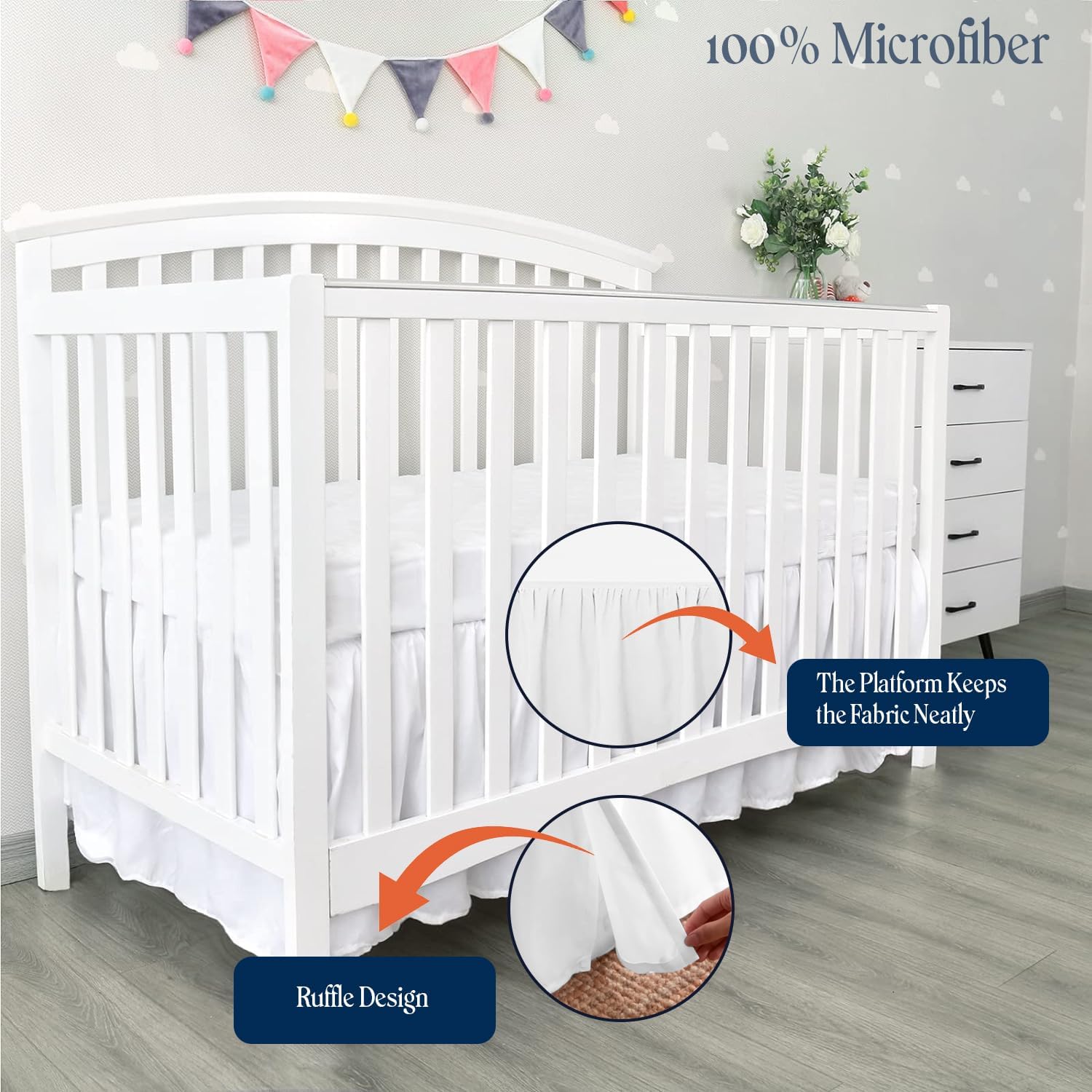 Dees Collection Ruffled Crib Bed Skirt - 24x42 Inch White 14 Drop 1