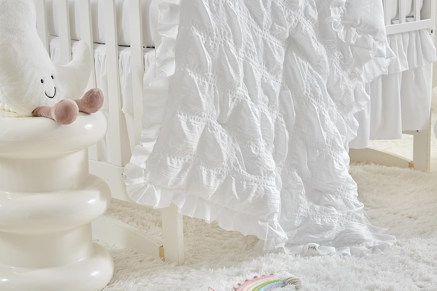 UOZZI BEDDING Ruffled Crib Bedding Set - White