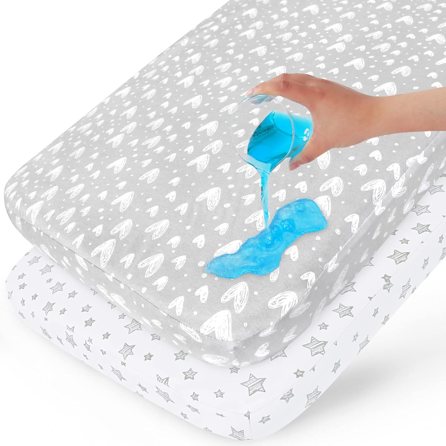 Biloban Bassinet Sheets 2 Pack White Grey Star Print