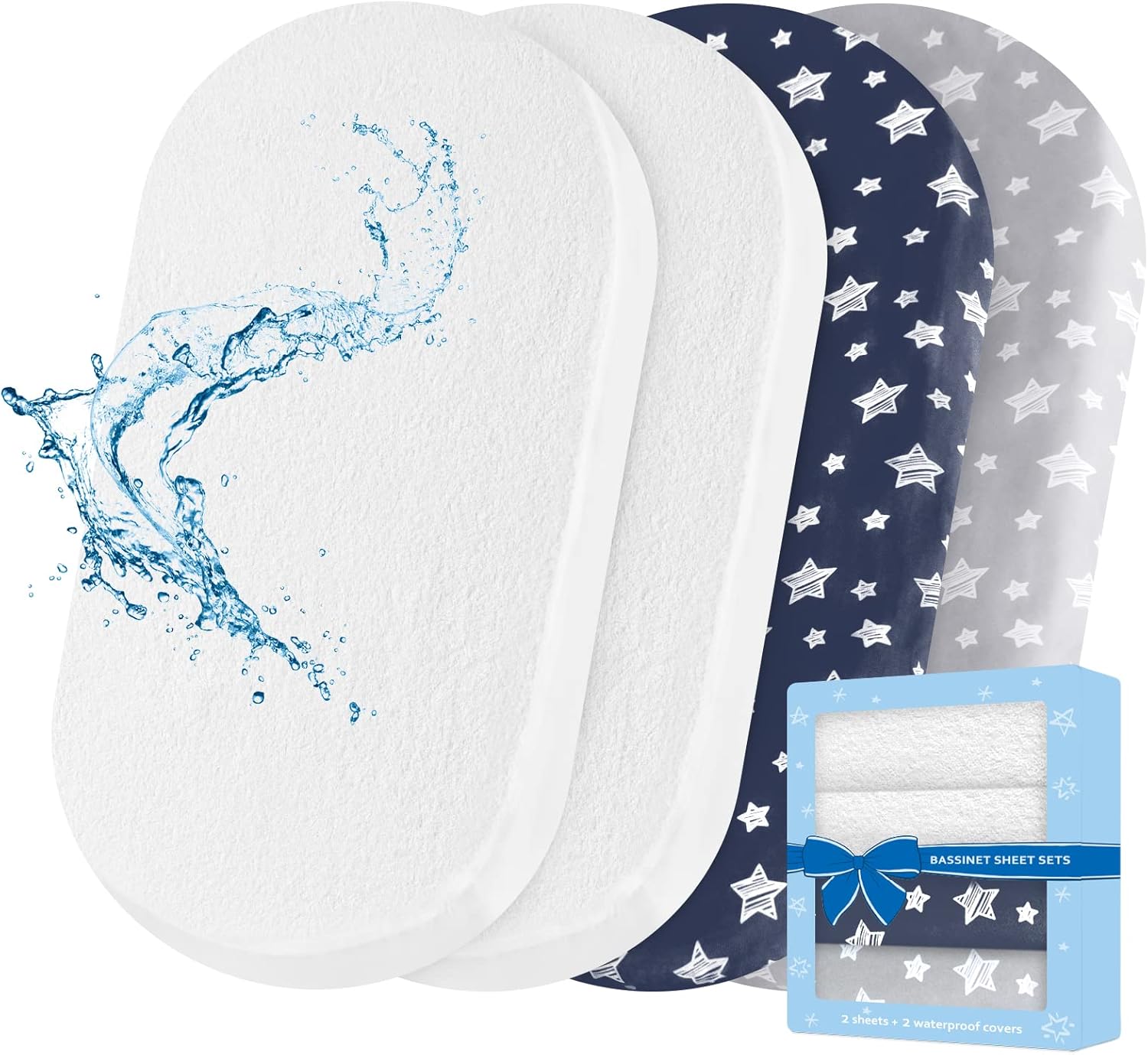 Moonsea Bassinet Sheets 4 Pack Set Bamboo Viscose Waterproof Protector