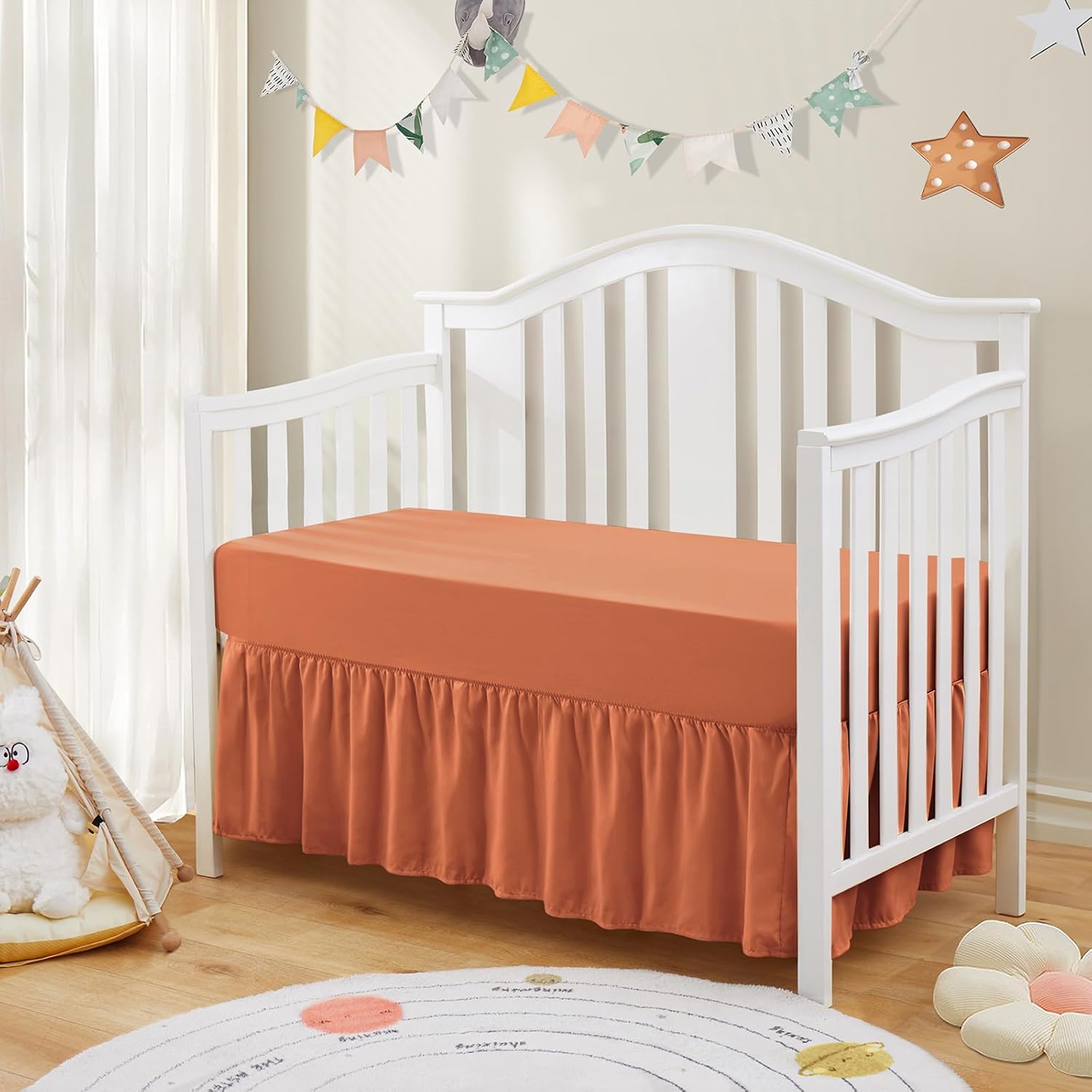 SiinvdaBZX 2-Piece Crib Skirt Sheet Set - Rust Orange
