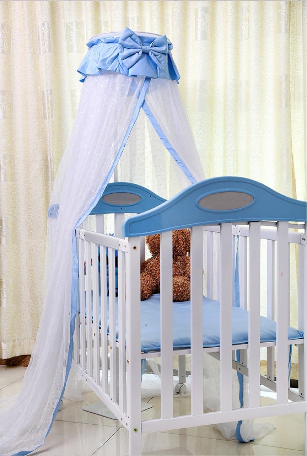 RuiHome Baby Mosquito Net with Blue Bowknot for Crib and Cot