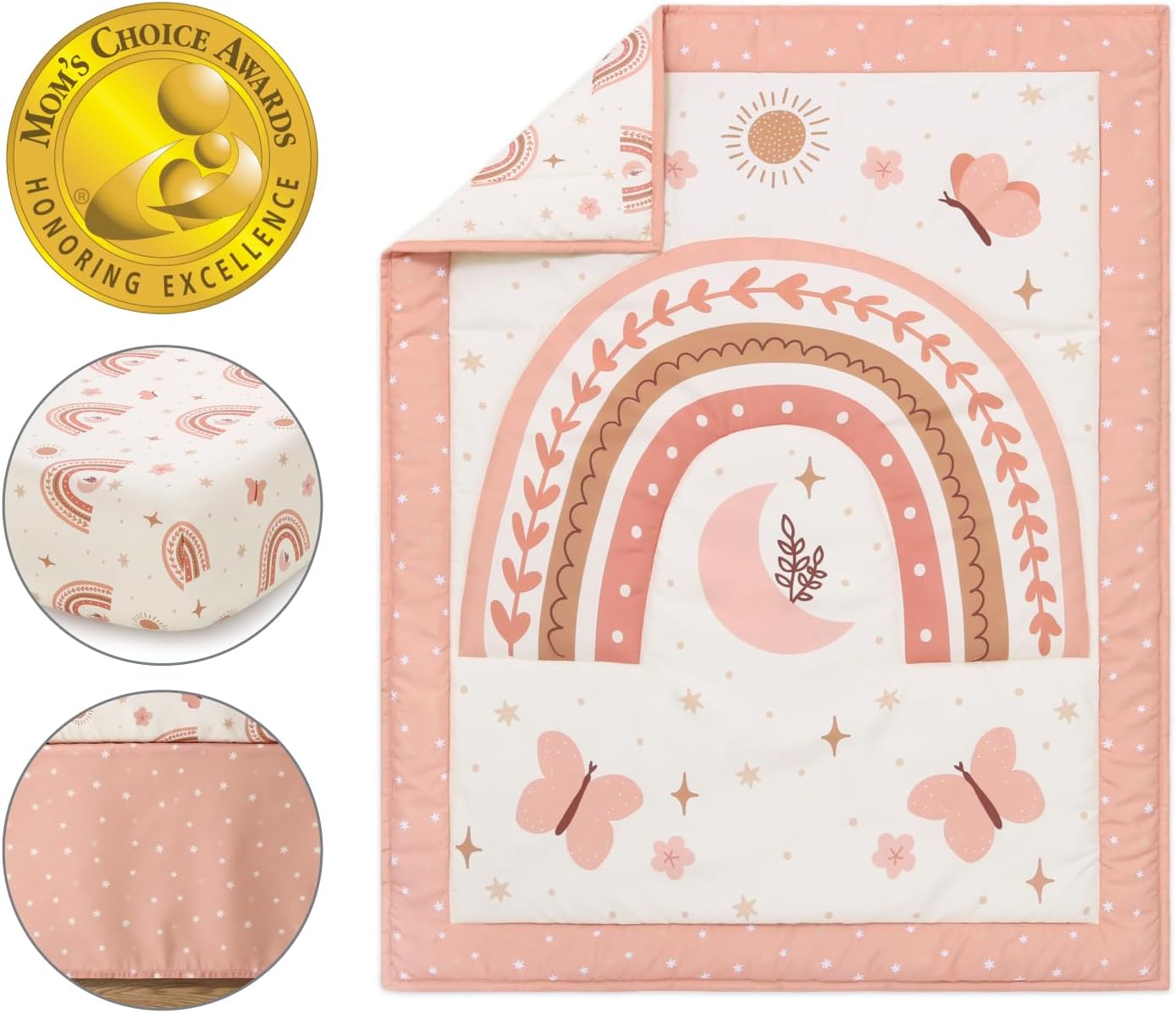 The Peanutshell 3-Piece Boho Rainbow Crib Bedding Set for Girls