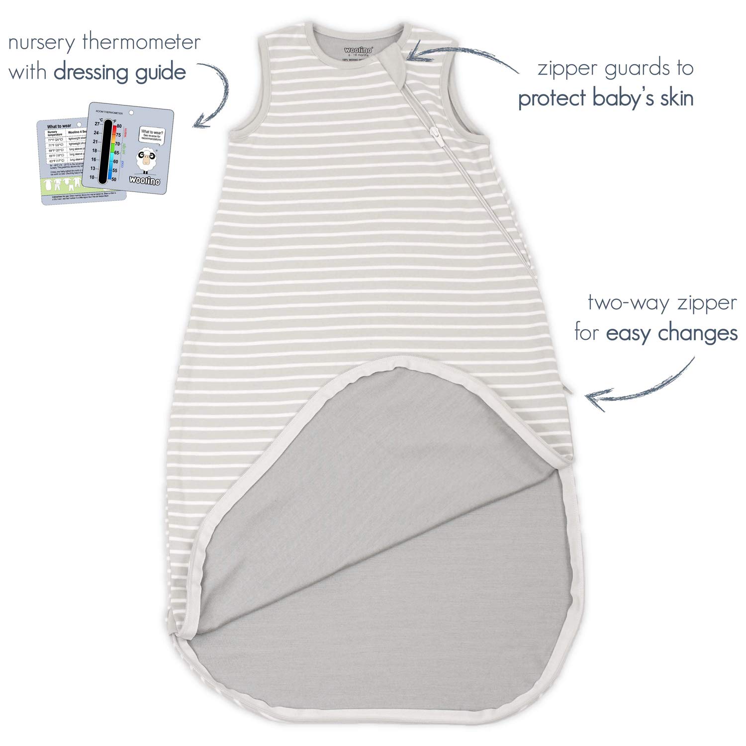 Woolino Merino Wool Sleep Bag for Baby - 6-18 Months - Stars Design