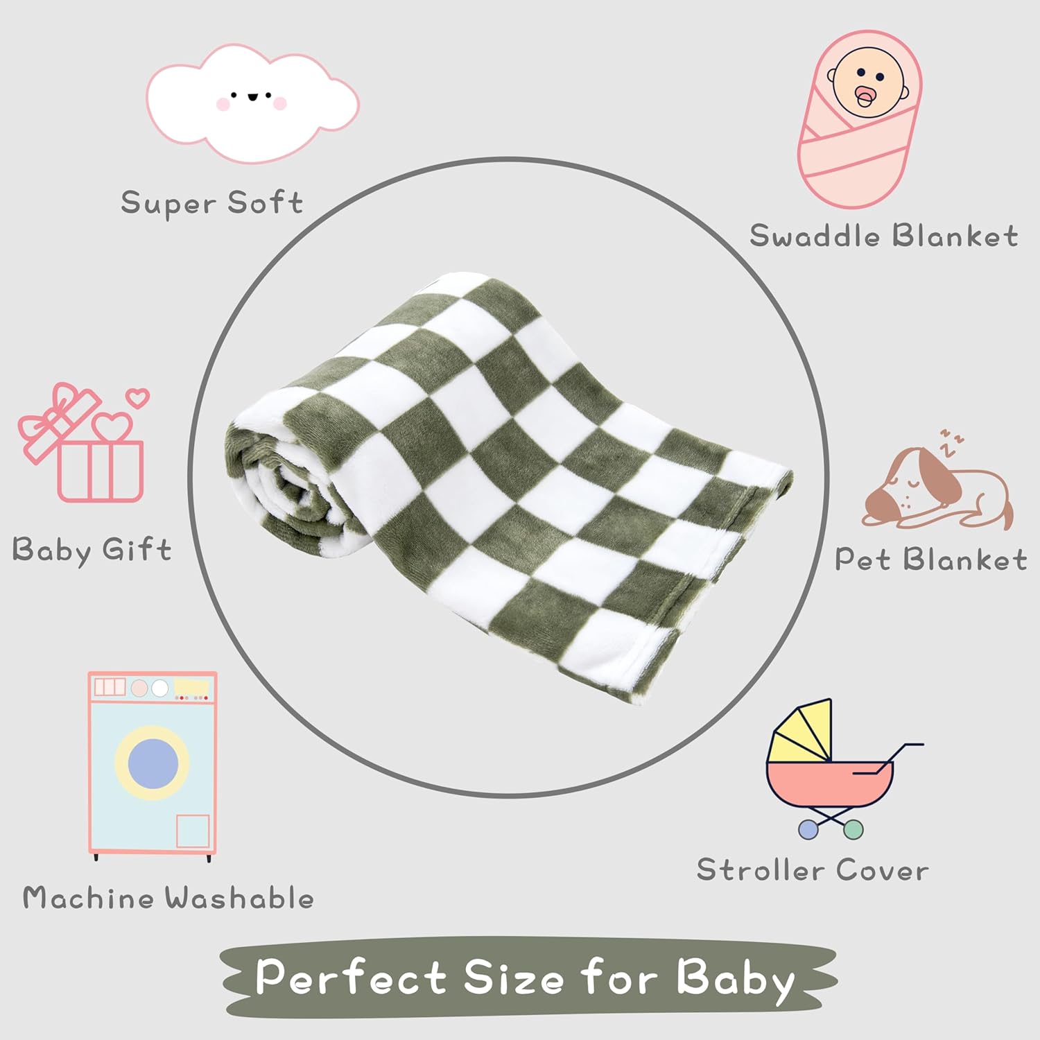 Yurhap Checkered Baby Blanket - Dark Olive 30x40