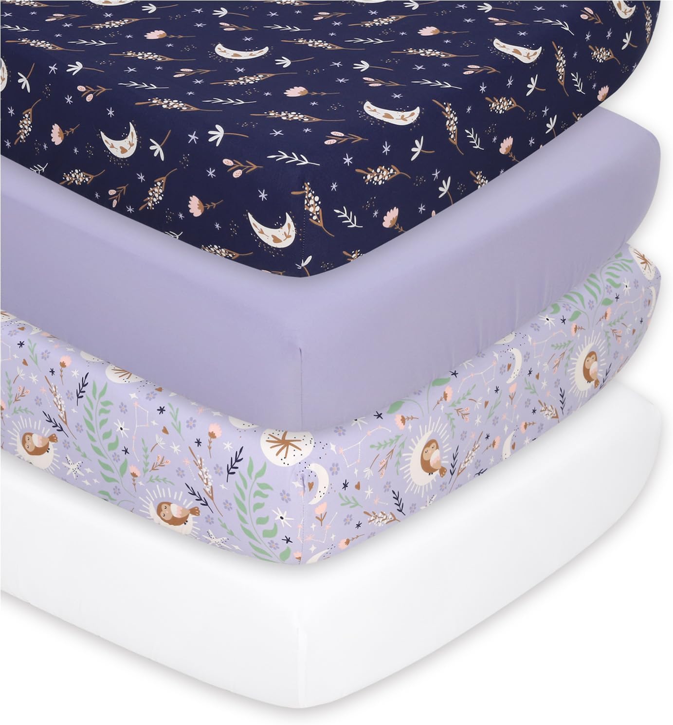 The Peanutshell 4-Pack Fitted Crib Sheets - Lunar Love