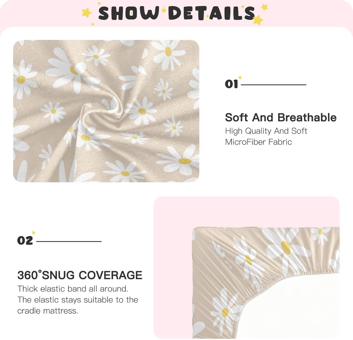 Kigai Daisy Beige Crib Sheet 28x52in