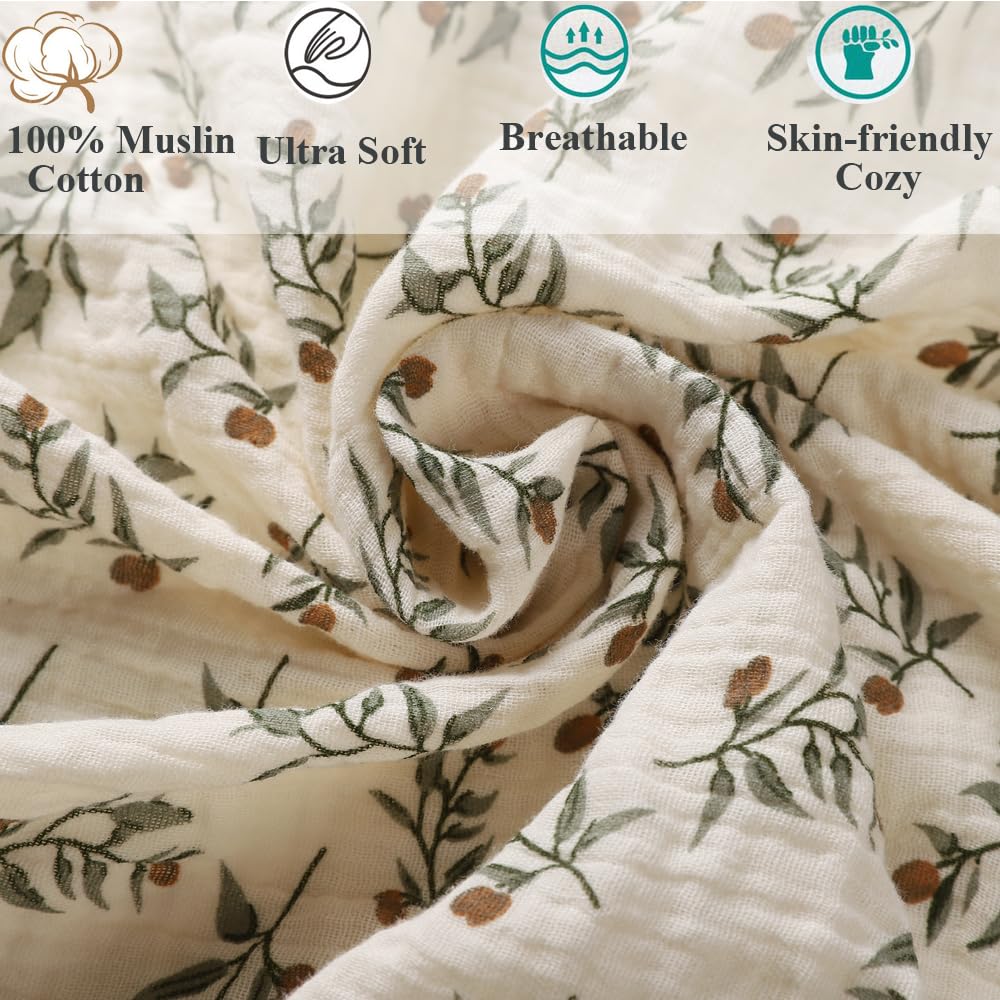 2 Pack Muslin Bassinet Sheets for Baby Roman Green Botanical Leaf