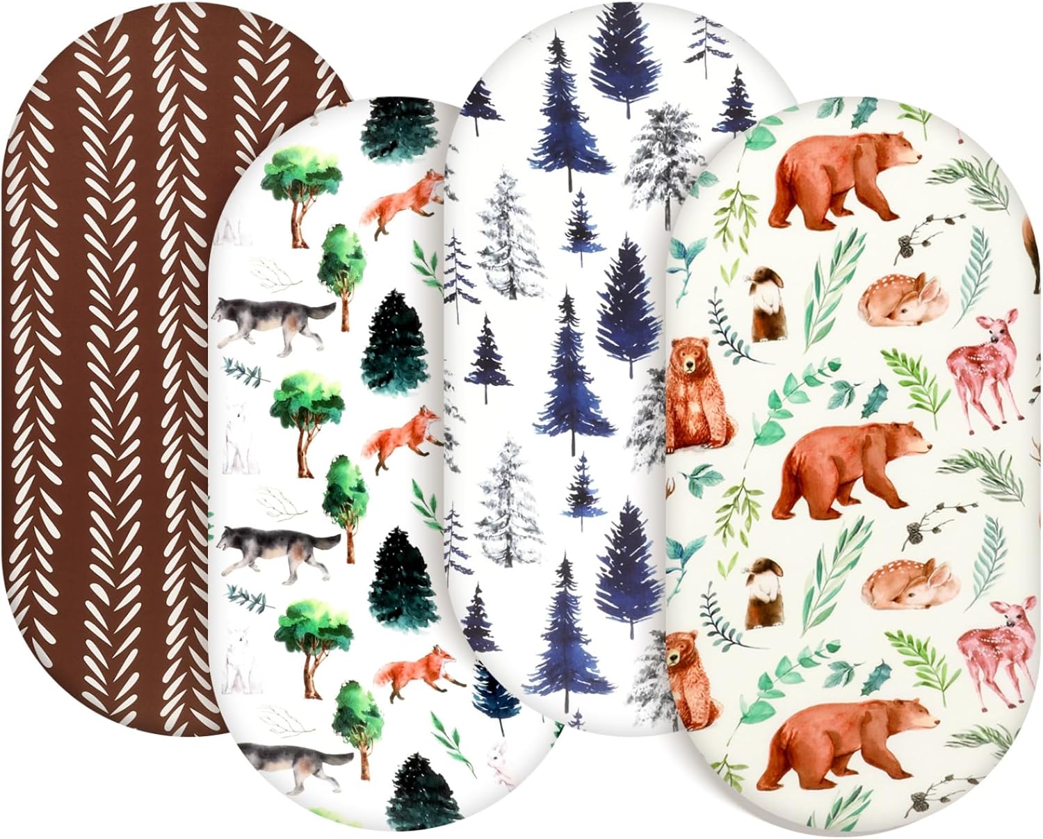 4 Pack Bassinet Sheets Woodland Forest Animals Neutral Unisex