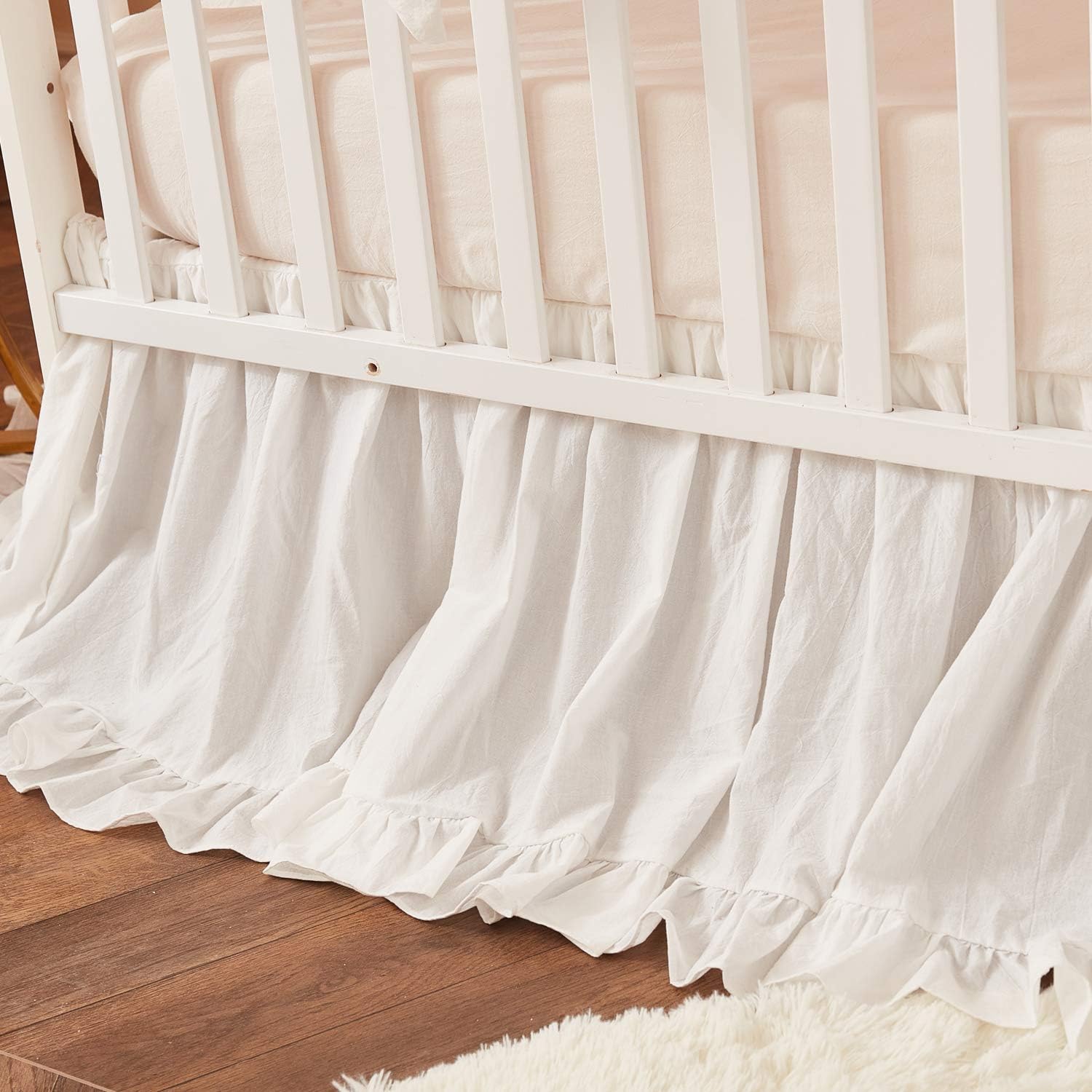 Brandream Boho Crib Bed Skirt - Neutral Beige Farmhouse Chic