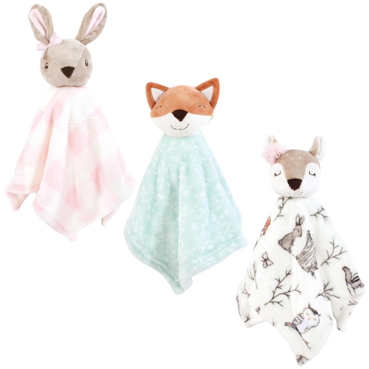 Hudson Baby Unisex Animal Face Security Blanket Enchanted Forest 3-Pack
