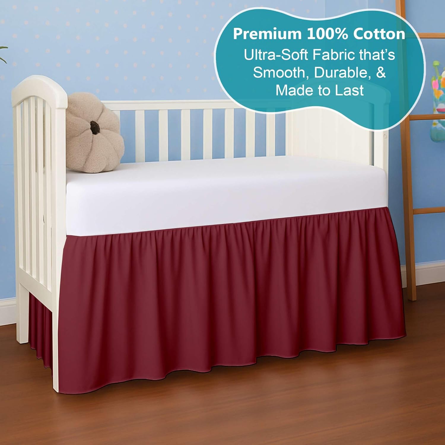 Burgundy Crib Bed Skirt for Boys Girls 14 Drop